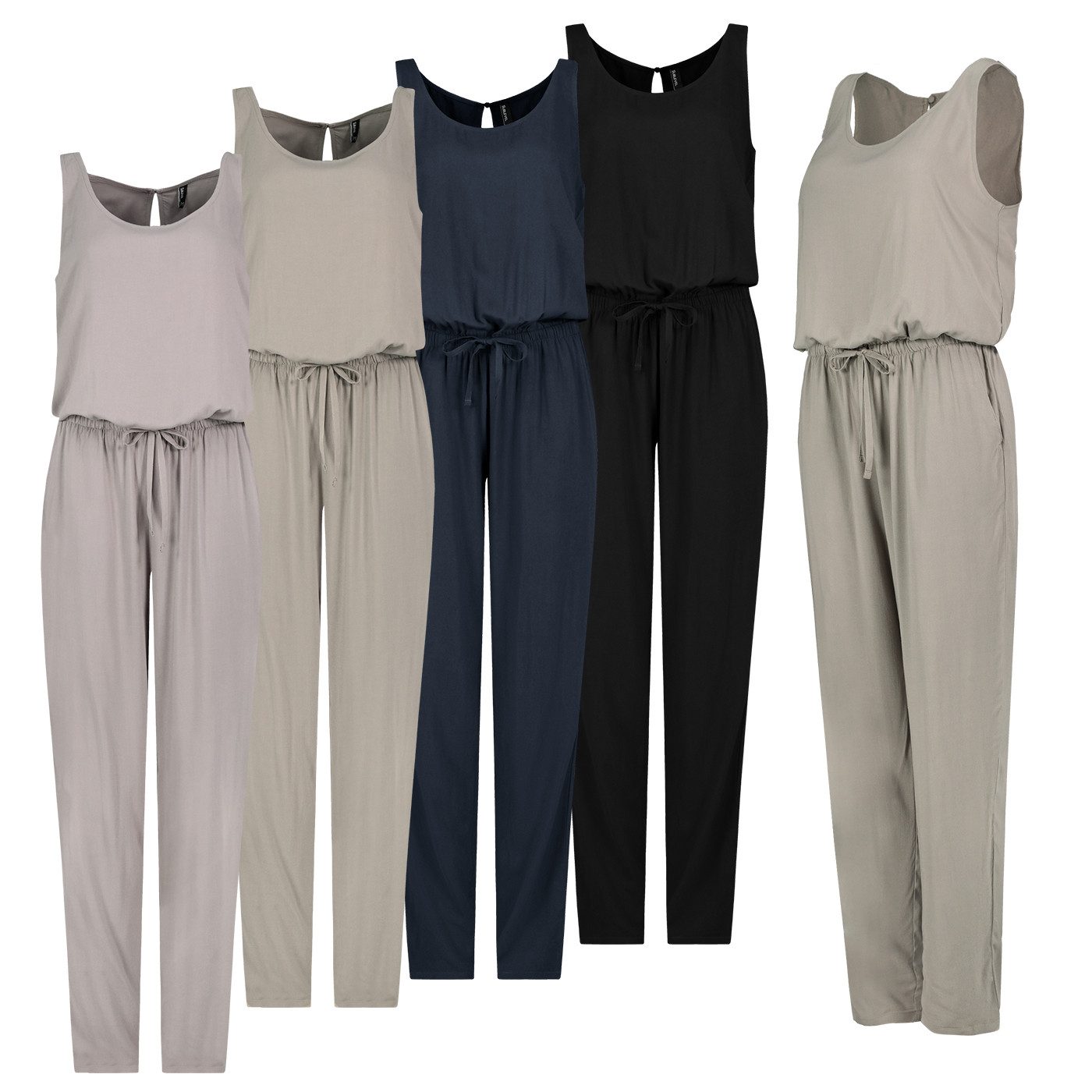 SUBLEVEL Overall Damen Overall Jumpsuit lange Hose Sommer Binde Gürtel Einteiler – Bild 5 von 5