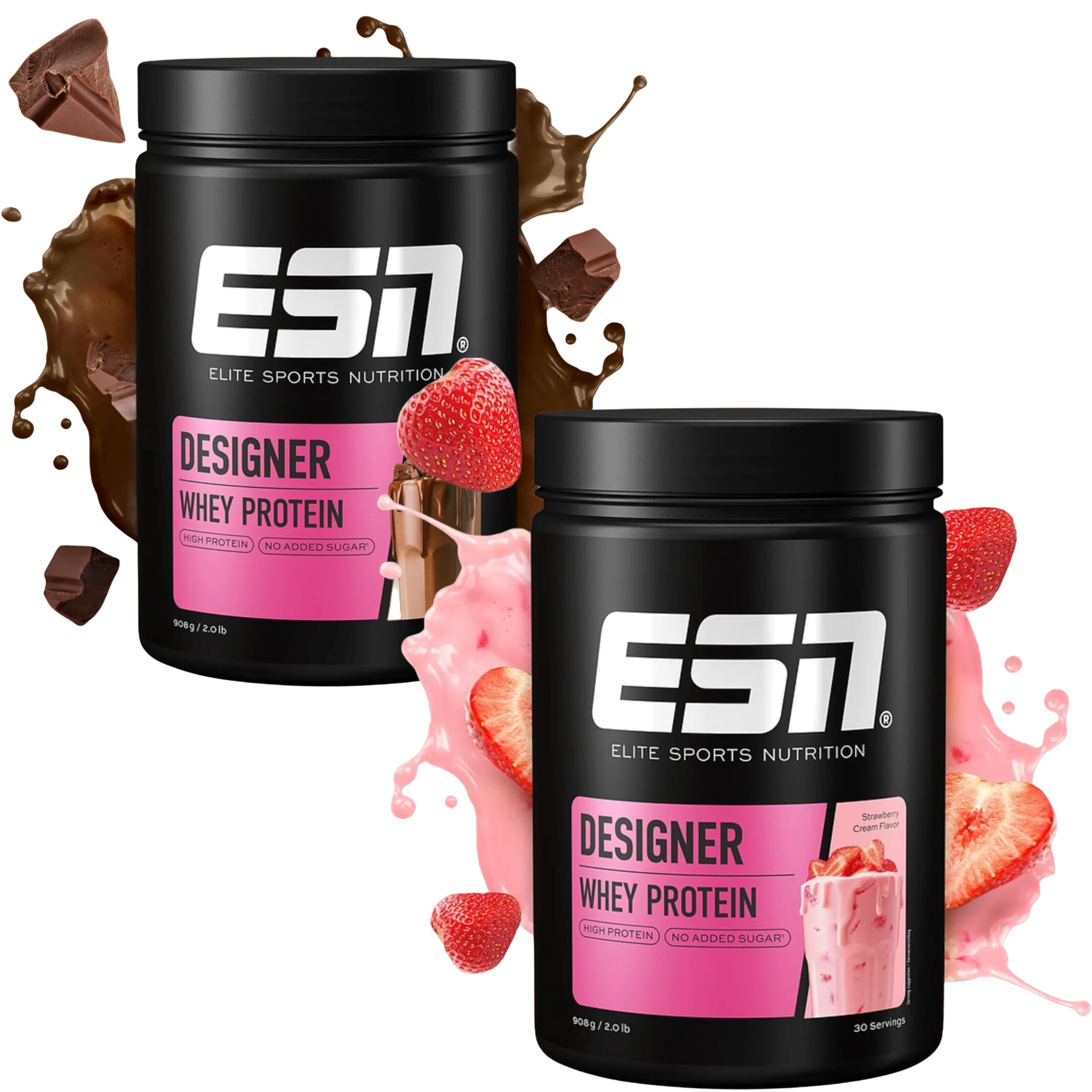ESN Protein Pulver Designer Whey 908g - Strawberry / Schokolade Pulver