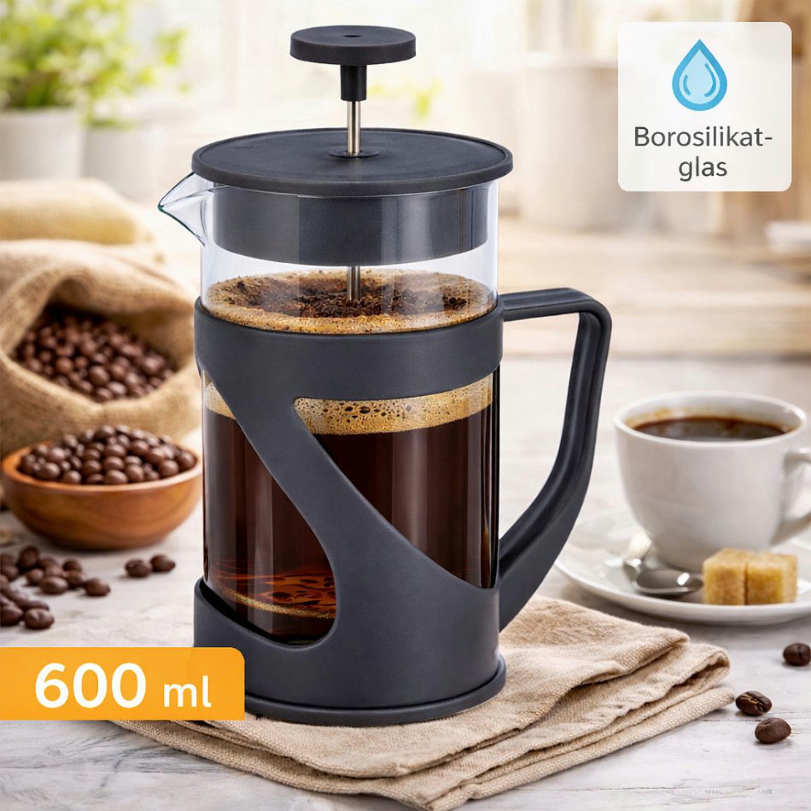 Koopman Kaffeebereiter, Glas, handlich, Kunststoff, Ziehkaffee, Kaffee