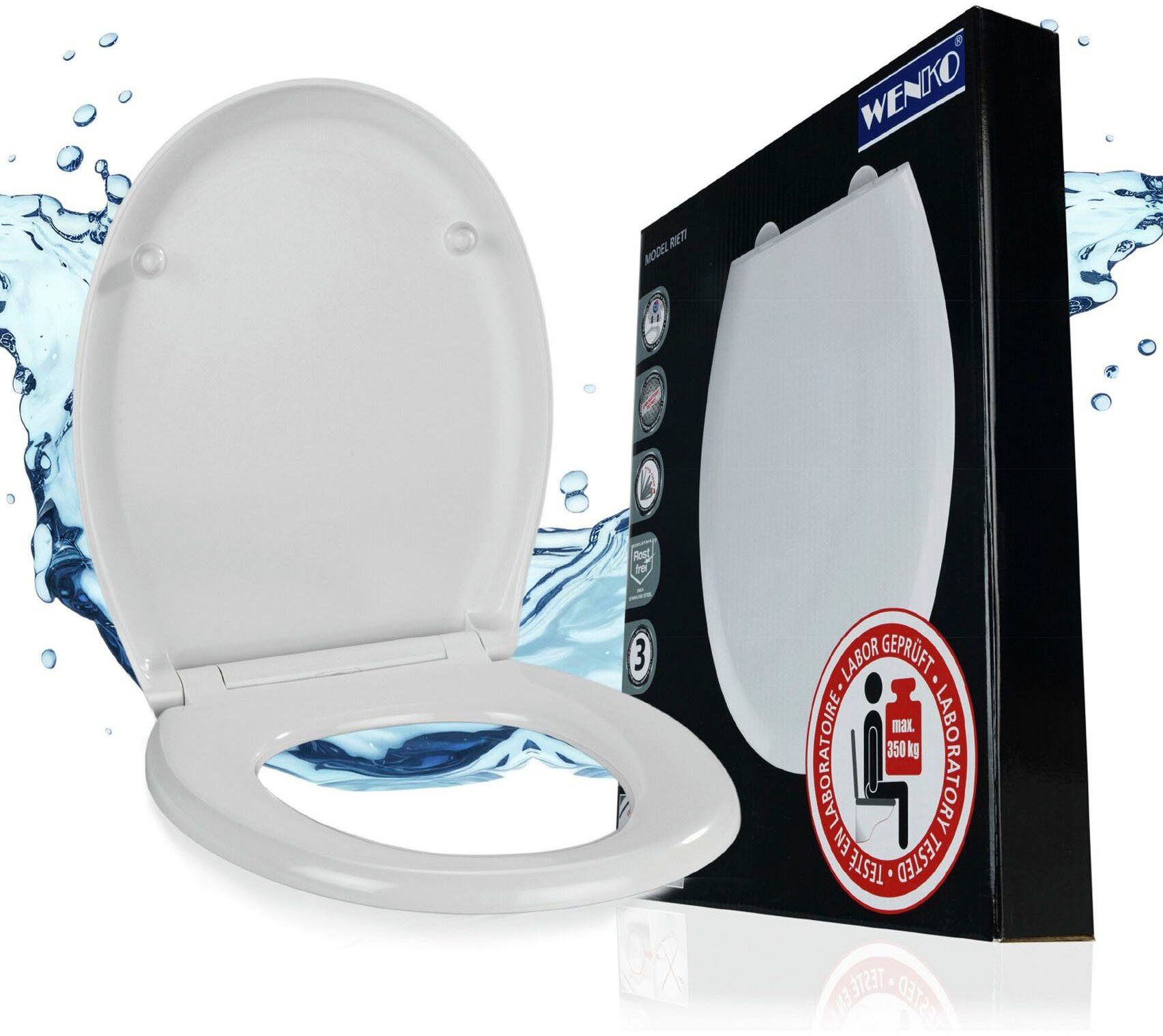 WENKO WC-Sitz Rieti, strapazierfähiger Toilettensitz, belastbar bis 350 kg, Absenkautomatik