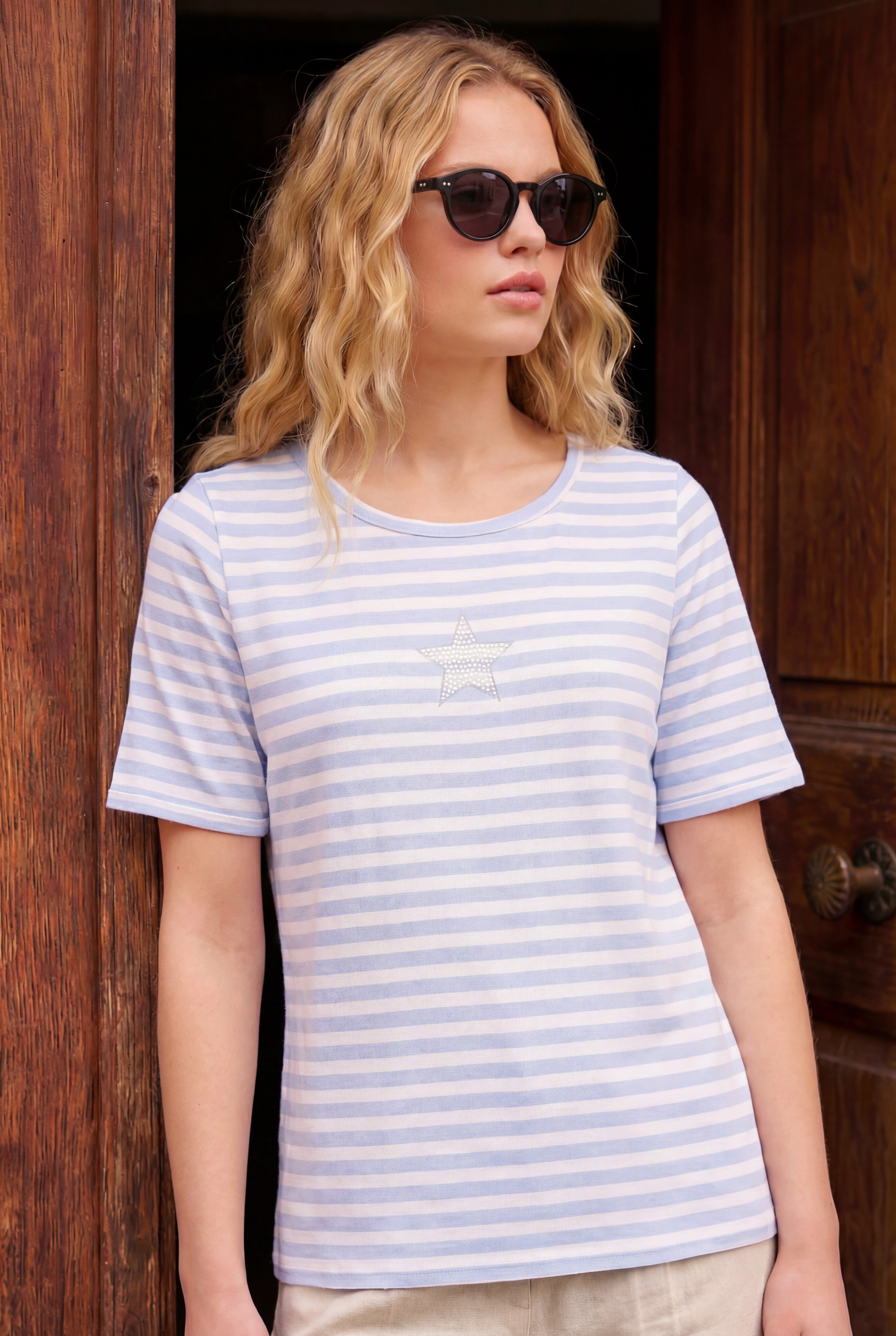 six-o-seven T-Shirt Baumwolle Modal T-Shirt Damen Trend maritim Streifen Sommer