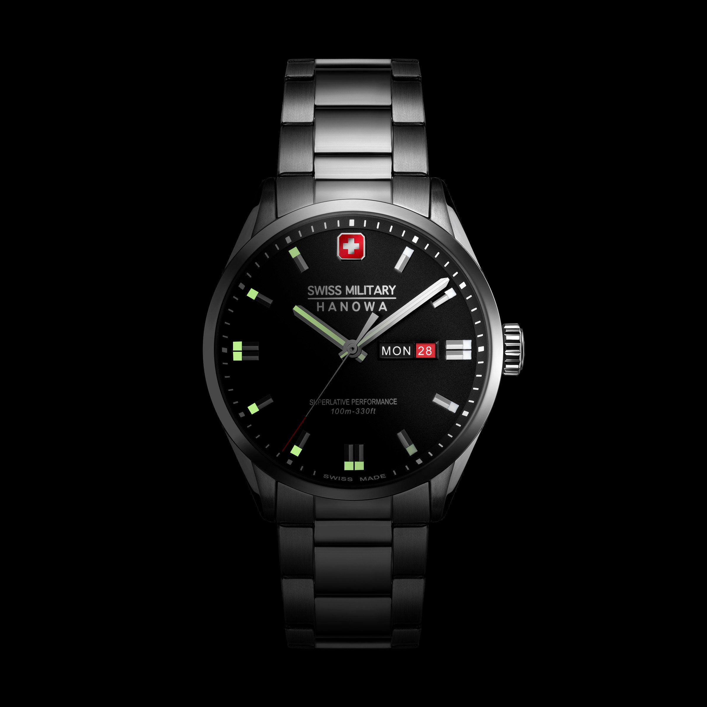 Swiss Military Hanowa Quarzuhr Roadrunner Maxed SMWGH0001601, Armbanduhr, Herrenuhr, Swiss Made, Edelstahlarmband, analog