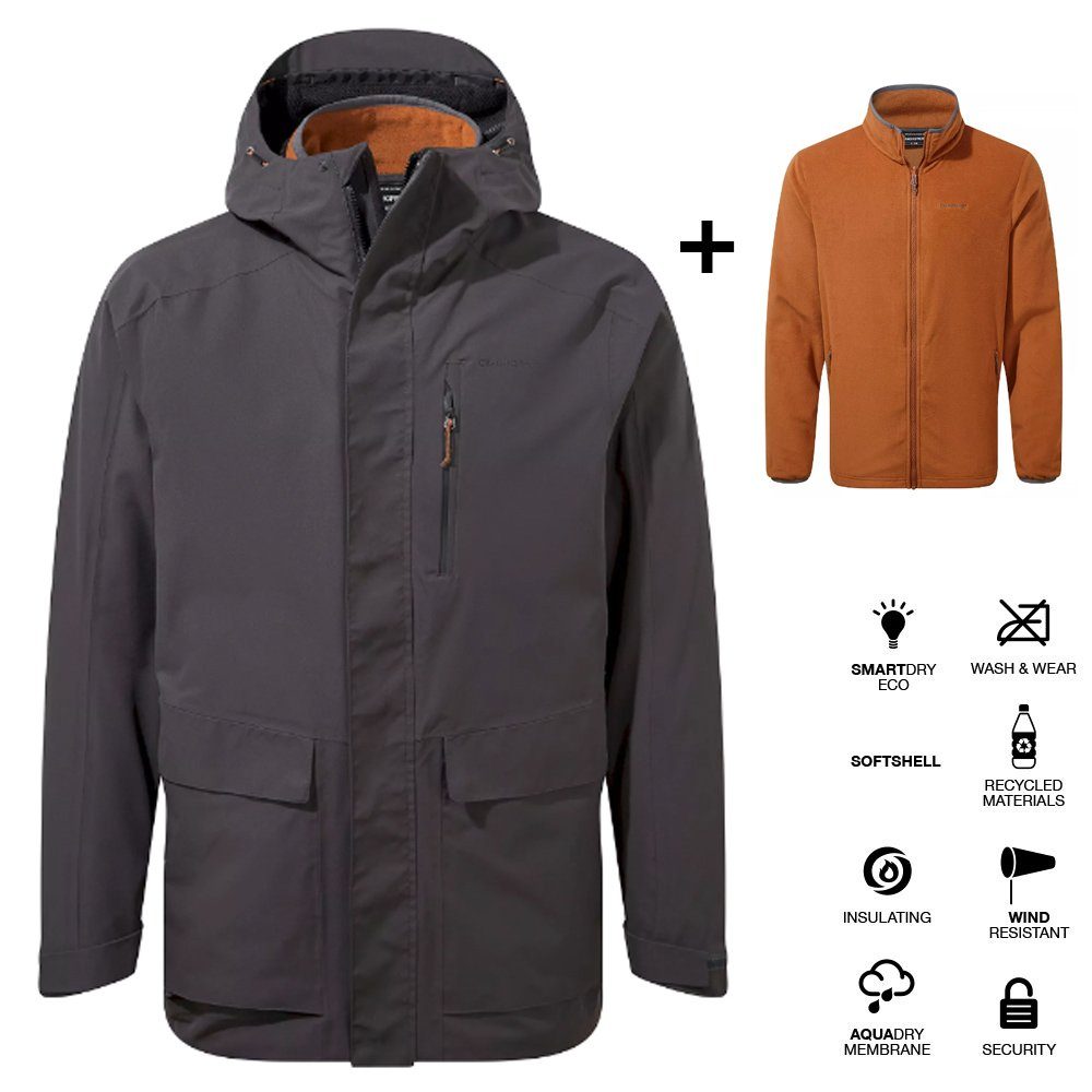 Craghoppers Hardshelljacke Craghoppers - wasserdichte Stretch Doppeljacke mit Microfleece Innenjacke - Lorton 3 in 1 - Herren