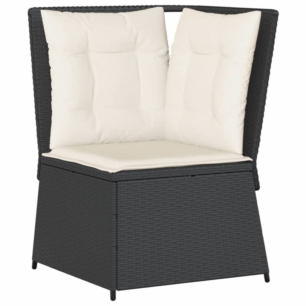 Loungesofa Garten-Ecksofa mit Kissen Schwarz Poly Rattan