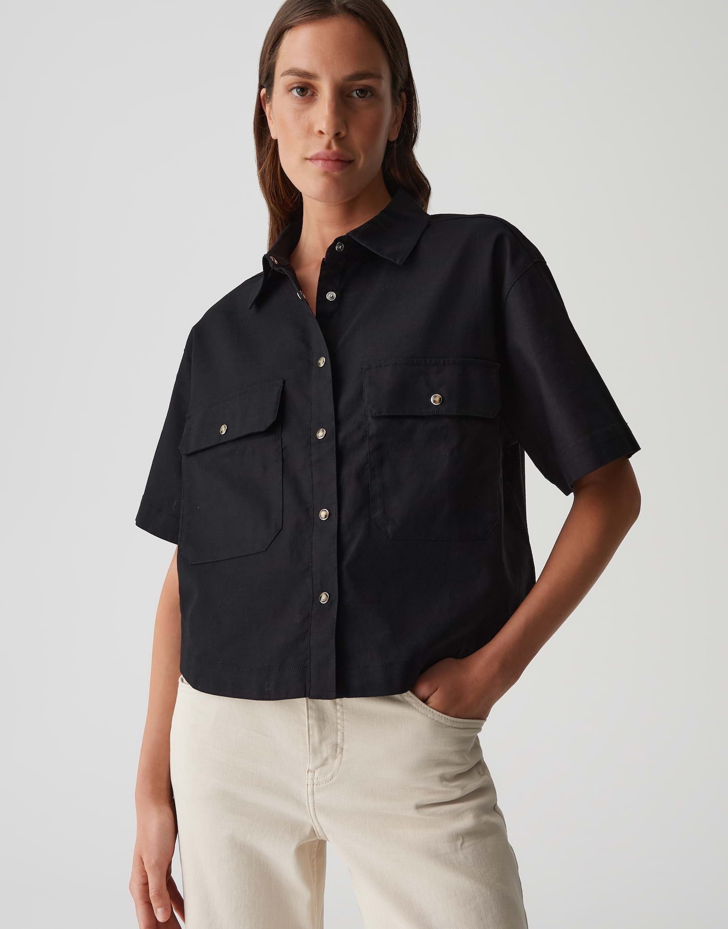 OPUS Kurzarmbluse FRINGO Boxy Fit aus Leinen Mix günstig online kaufen