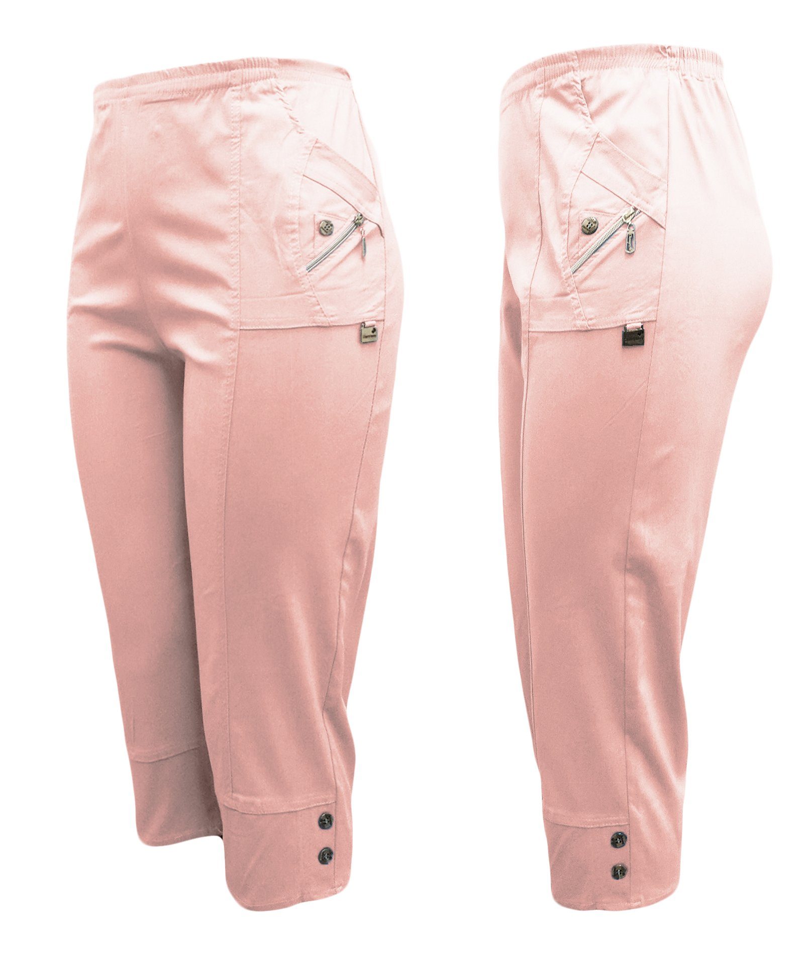 elastisch, großen Rosa und Bund, Stretchgewebe Basic, elastischem Damenmode Aurela Damen 3/4 Schlupfhose mit lang in Größen, angenehme luftig 3/4-Hose Casual, mit Classic leicht Kurze auch Sommerhose