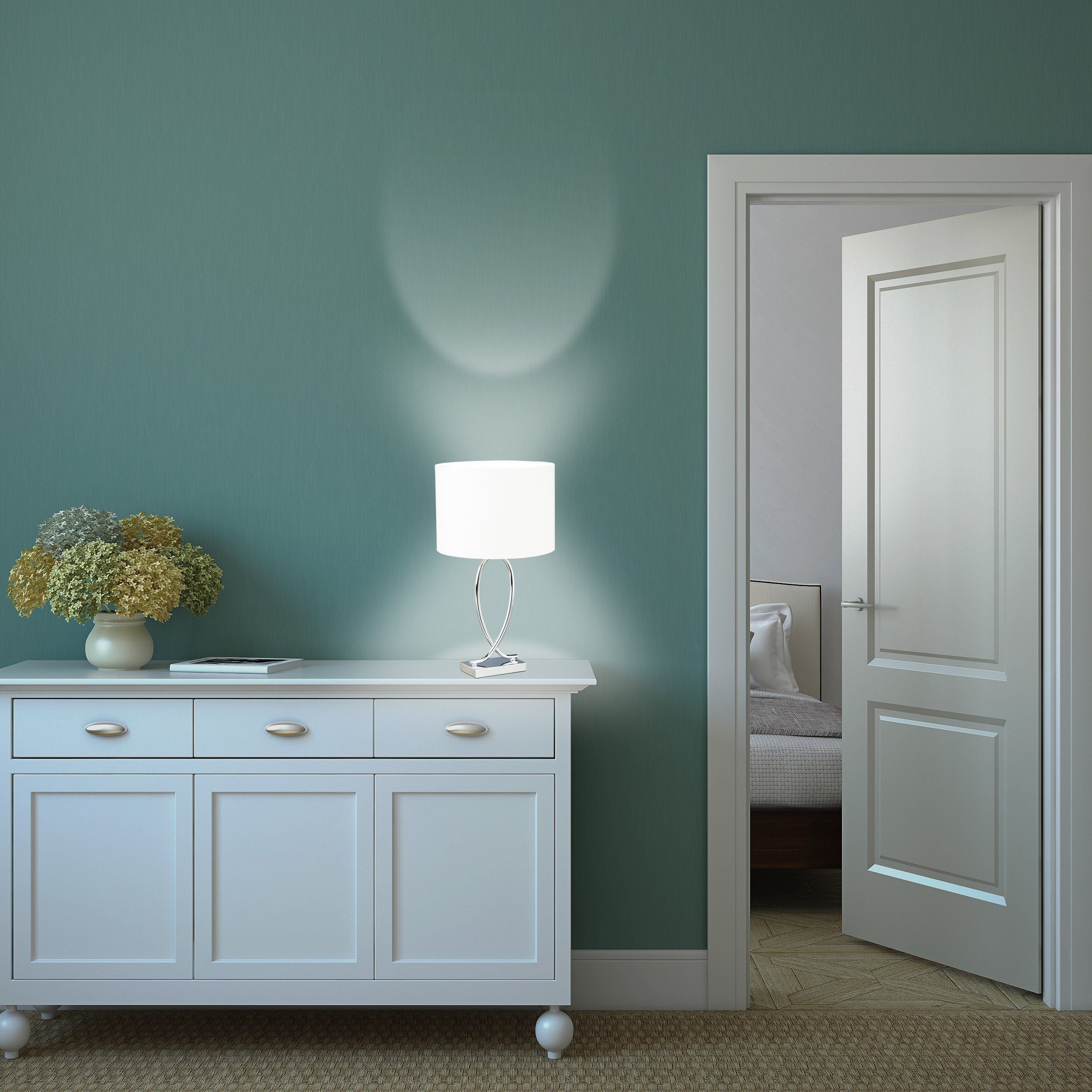 relaxdays Tischleuchte Tischlampe silber mit Schirm günstig online kaufen