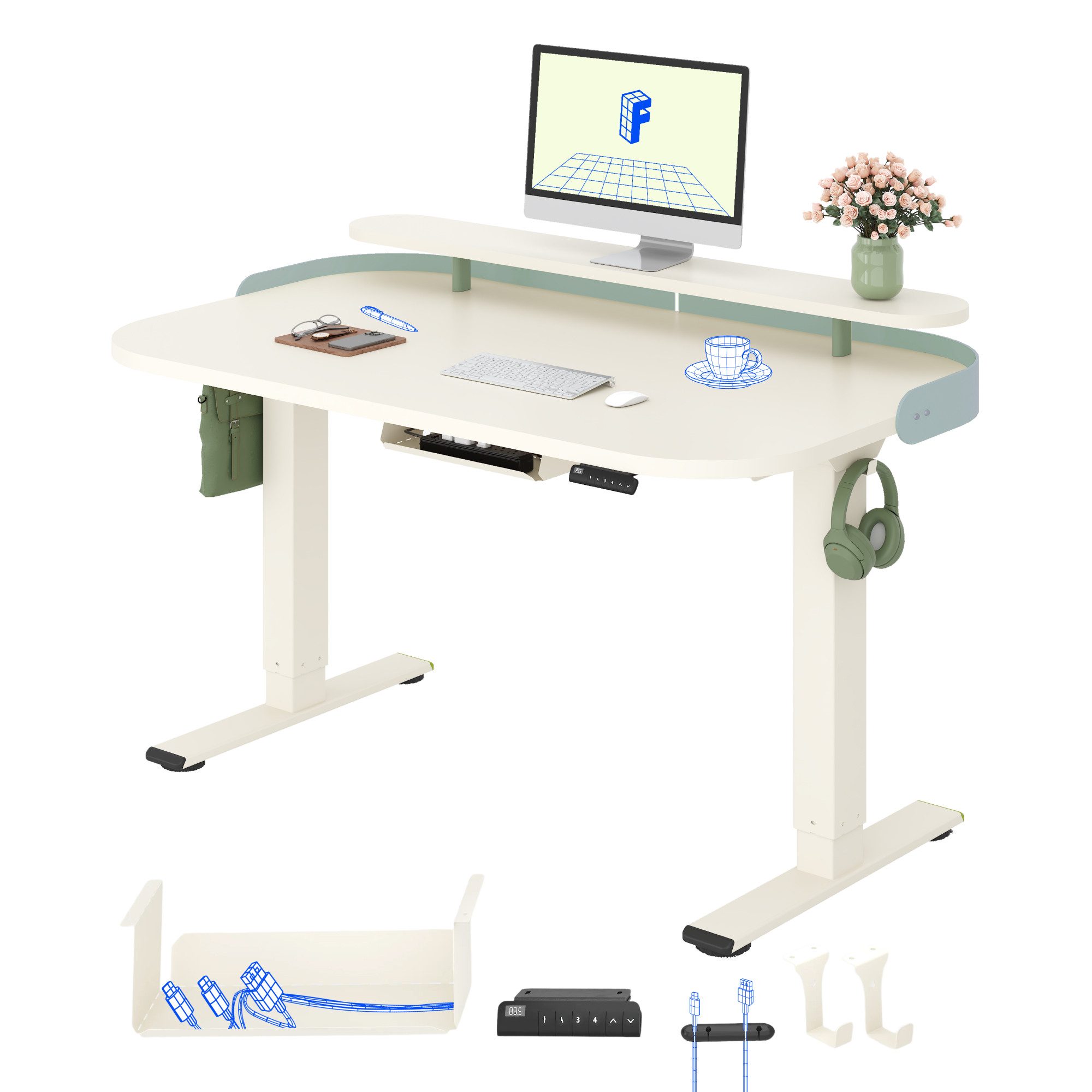 FLEXISPOT Schreibtisch Moderner elektrisch höhenverstellbarer Schreibtisch mit Monitorablage (70–119 cm höhenverstellbar, 6-Tasten Memory-Steuerung, stabiler Stahlrahmen, Tischplatte 120×80 cm), ergonomischer Homeoffice Computertisch