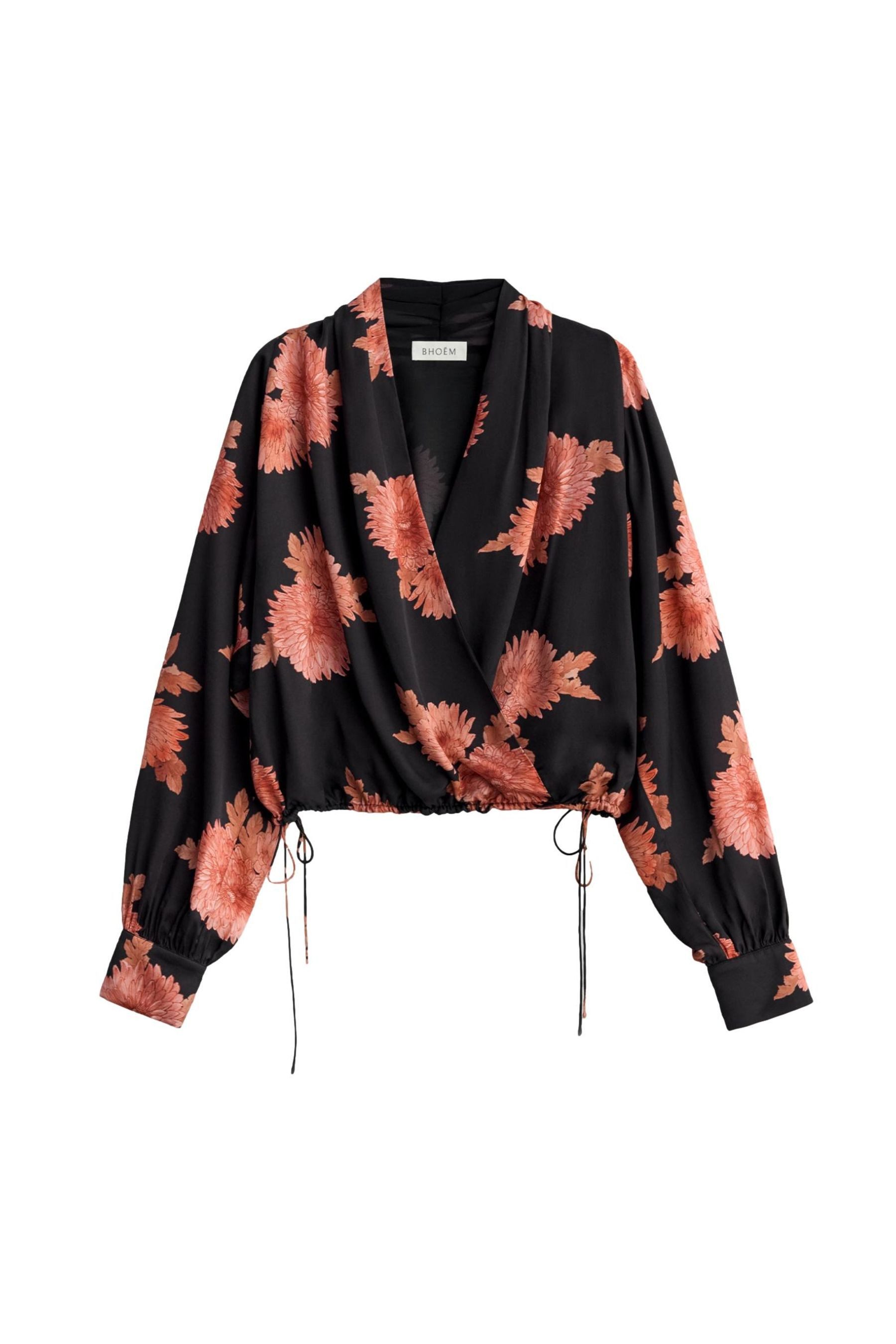 Bhoem Langarmbluse BHOEM Langarmbluse aus Satin mit floralem Muster (1-tlg)