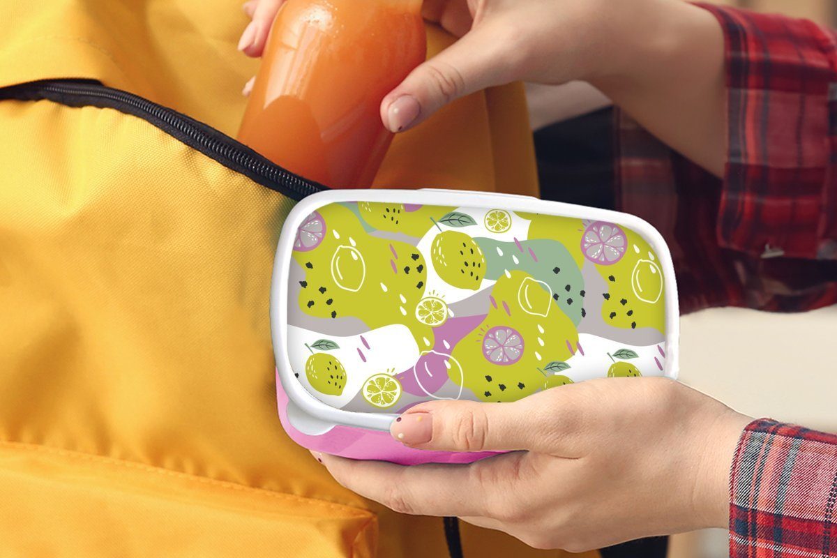 MuchoWow Lunchbox Sommer - - (2-tlg), rosa Brotdose Zitronen Kunststoff, Erwachsene, Snackbox, Kunststoff Brotbox Kinder, Farben, für Mädchen