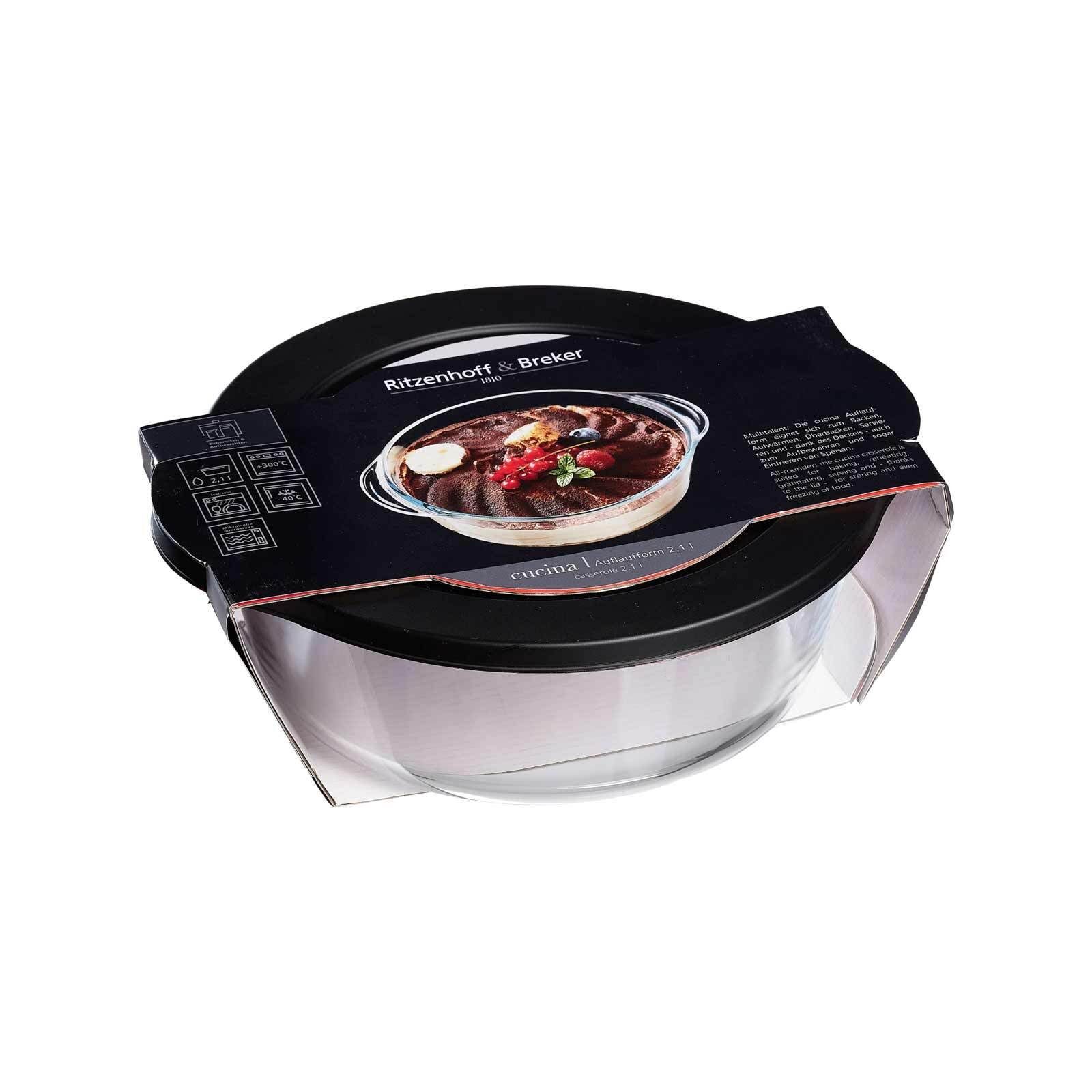 Ritzenhoff & Breker Auflaufform Cucina Auflaufform mit Frischhaltedeckel 2,1 Liter, Glas