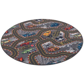 Kinderteppich Kinder Spiel Straßen Teppich Racer Rund, Snapstyle, Rund, Höhe: 4 mm