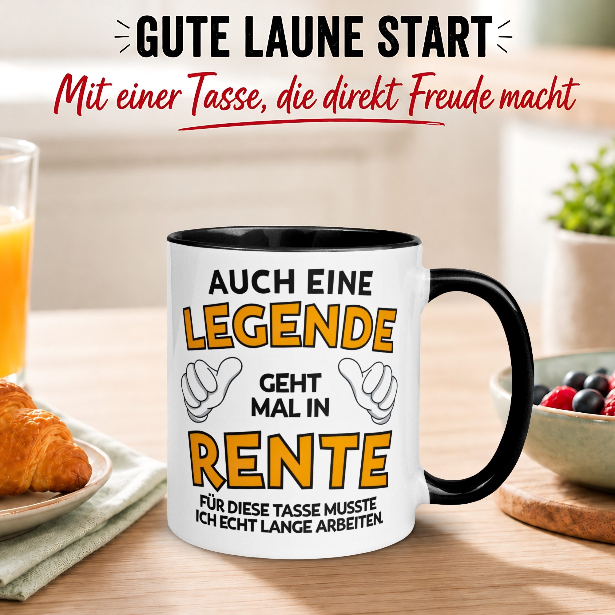 Momentals Tasse Rentner – „Auch eine Legende geht mal in Rente“ – Geschenk Rente Mann, Gratis Versand · Links-&Rechtshänder · Spülmaschinenfest