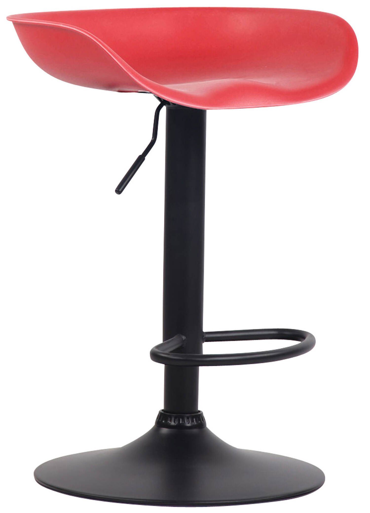 TPFLiving Barhocker Anna mit angenehmer Fußstütze (Barstuhl Hocker für Theke & Küche - 360° drehbar und höhenverstellbar), Gestell Metall schwarz - Sitzfläche: Kunststoff Rot