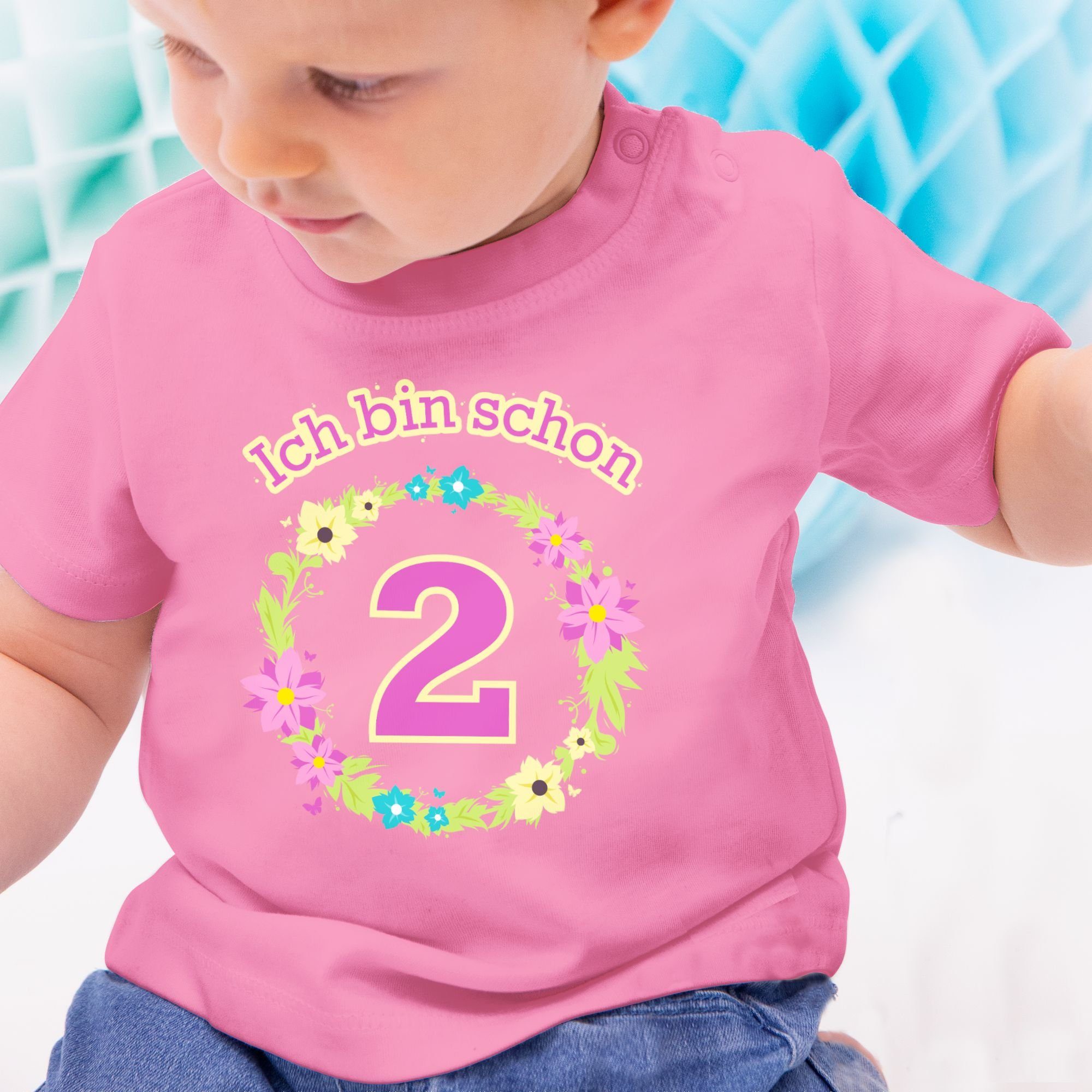 zwei Shirtracer Pink bin 2. Geburtstag schon 3 Blumenkranz T-Shirt Ich