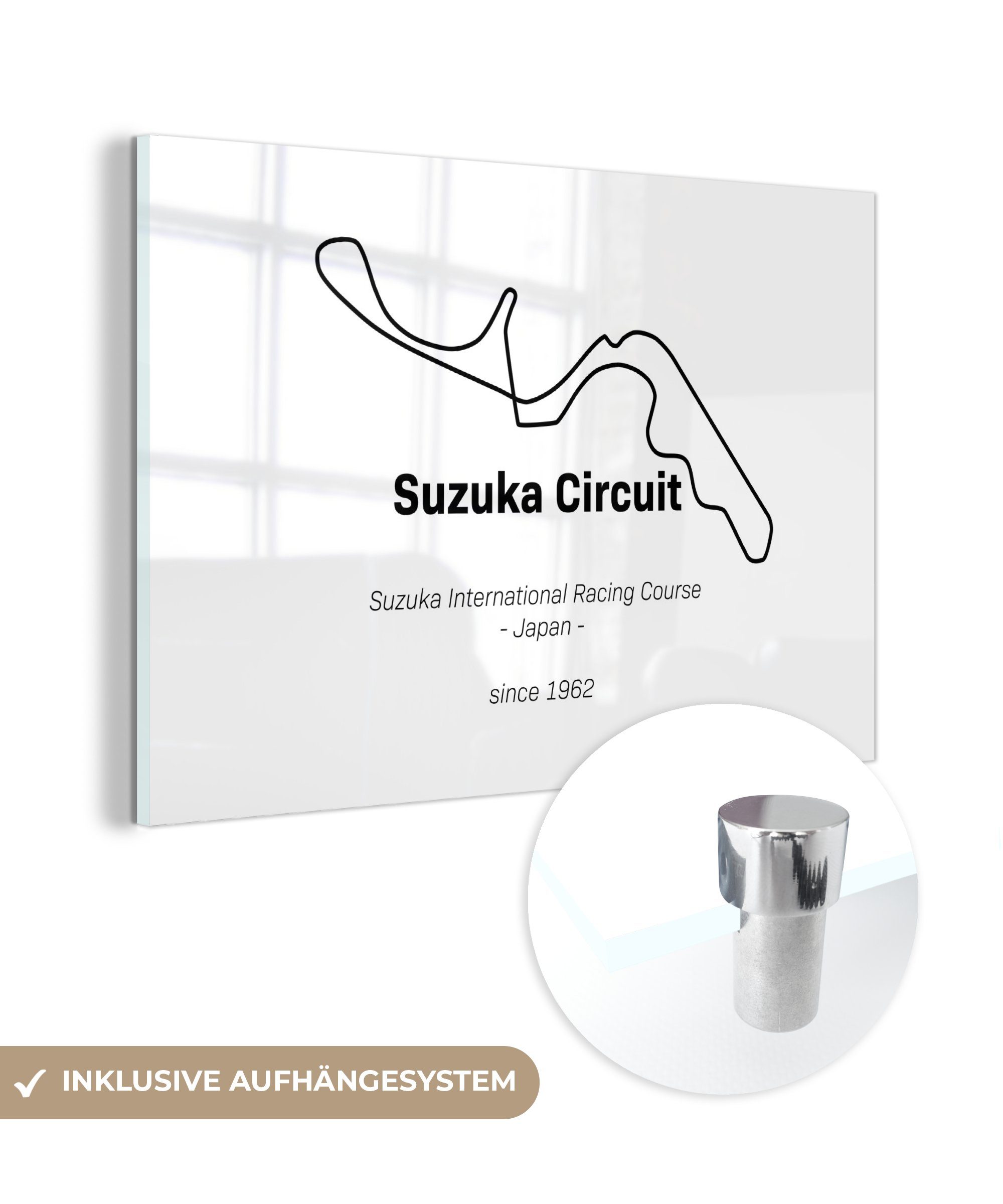 MuchoWow Acrylglasbild Formel 1 - Suzuka - Rennstrecke, (1 St), Glasbilder - Bilder auf Glas Wandbild - Foto auf Glas - Wanddekoration