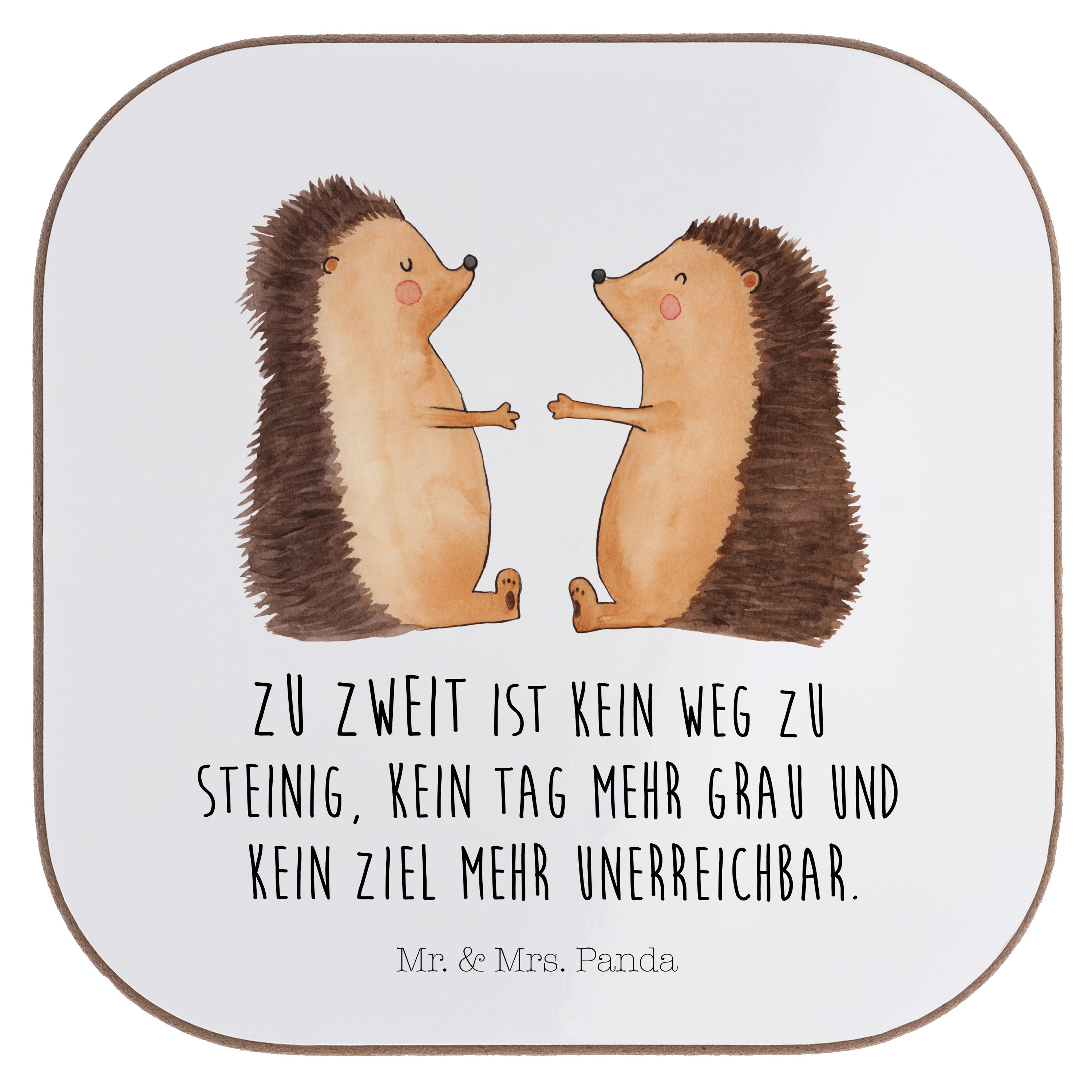 Mr. & Mrs. Panda Getränkeuntersetzer Hochzeit Igel Liebe - Weiß - Geschenk, Umarmung, Paar, glücklich, Hoc, 1-tlg.