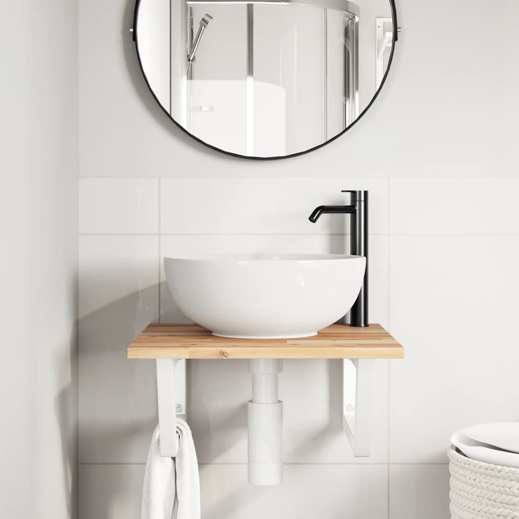 vidaXL Badezimmerspiegelschrank Waschbeckenregal Wandmontage Stahl und nholz (1-St)
