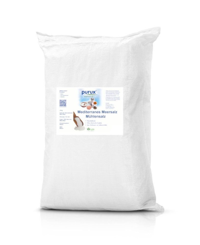 purux 25 Kg Sack Mediterranes Meersalz Mühlensalz Spezial-Meersalz (25 Kg Sack Mediterranes Meersalz Speisesalz ohne Rieselhilfe Meersalz, grobes Salz, Natursalz)