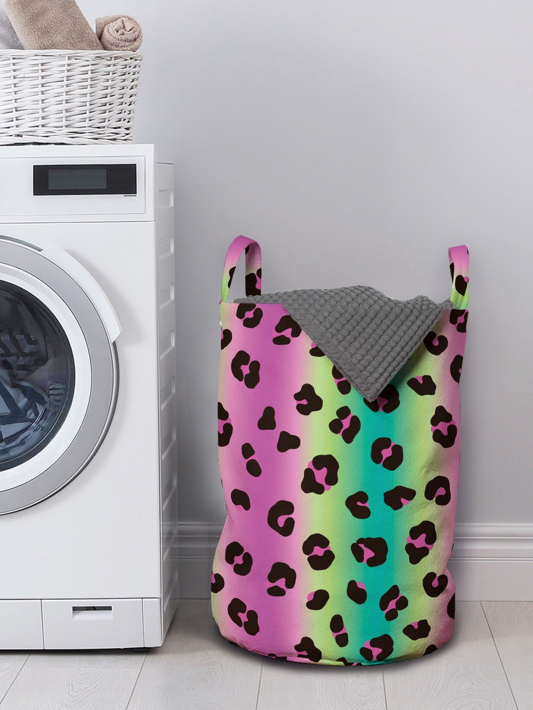 Wäschekorb Wäschesäckchen mit Glitzernde Abstrakt Abakuhaus Griffen Waschsalons, Kordelzugverschluss Leopard-Muster für