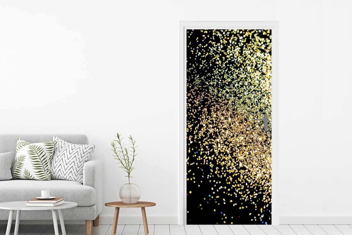 MuchoWow Türtapete Luxus bedruckt, Tür, Fototapete St), - Schwarz, Gold (1 Design - 75x205 cm - Türaufkleber, für Glitzer Matt, 