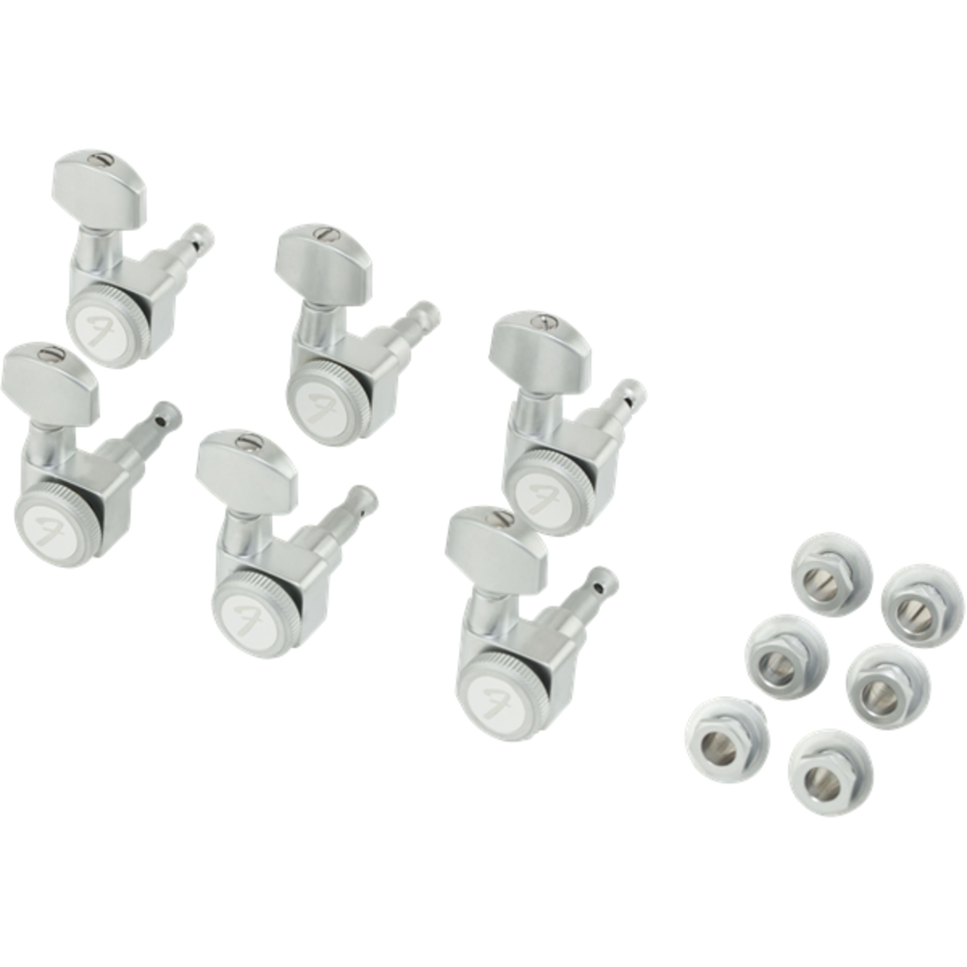 Fender Gitarrenmechanik-Set, (Locking Stratocaster/Telecaster Tuning Machines Brushed Chrome, ersatzteile für Gitarren, Mechaniken), Locking Stratocaster/Telecaster Tuning Machine Set Brushed Chrome -
