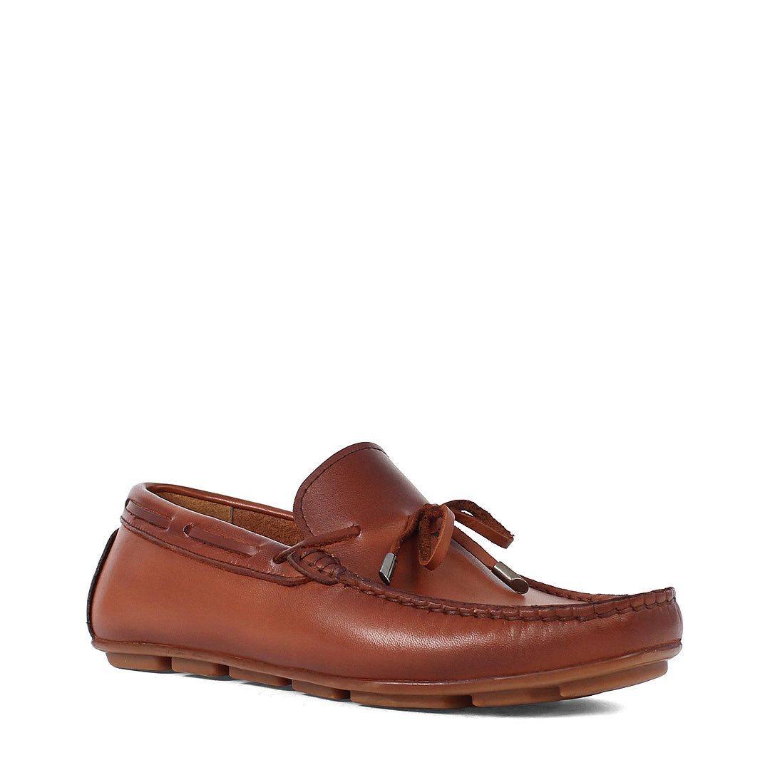 Celal Gültekin Mokassin Autofahrerschuh Karreekappe Slipper Herren Loafer Glattleder, Schleife, Leder-Futter, Cognac, 41