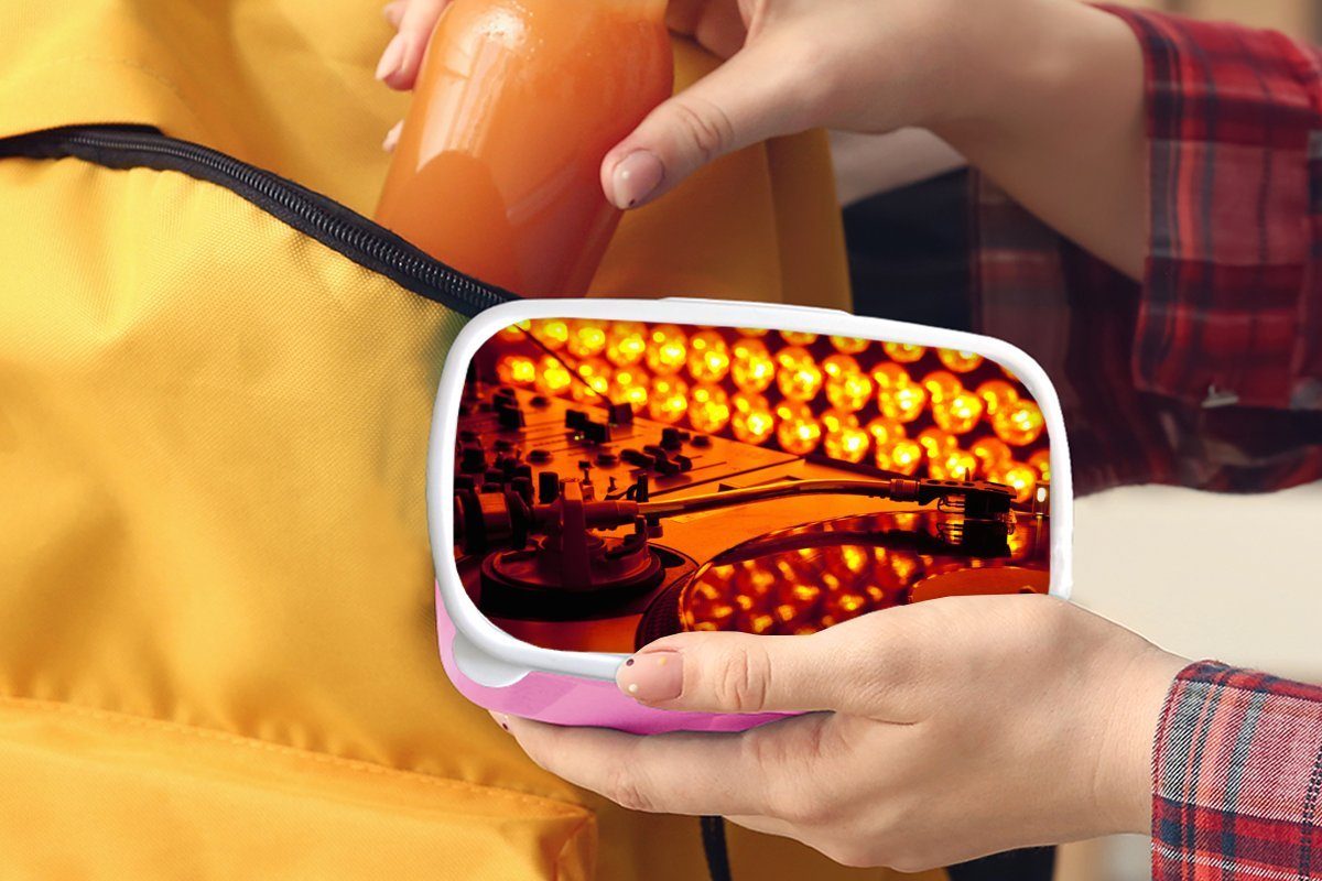 Brotbox orangefarbene Brotdose Erwachsene, Kunststoff, rosa Mädchen, (2-tlg), Kinder, Lichter, für Lunchbox für Snackbox, Kunststoff Mischpult und MuchoWow Drehscheibe