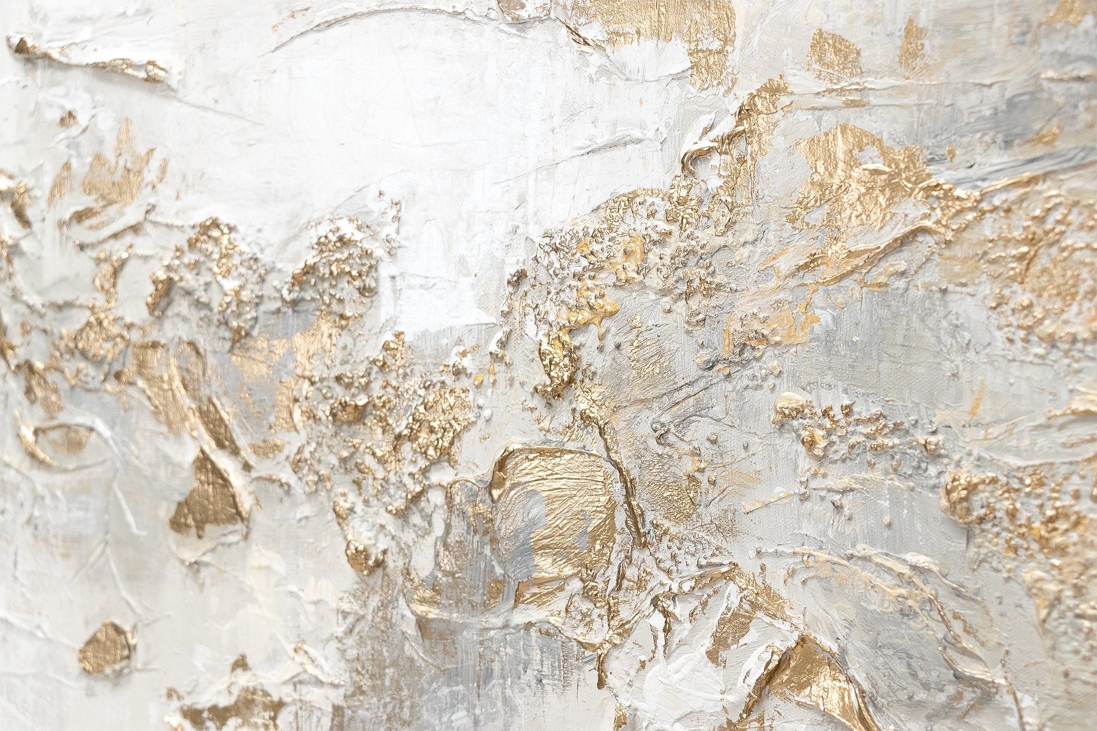 YS-Art Gemälde Geschichte, Bild Gelb Beige Weiß Abstrakte Handgemalt Schattenfugenrahmen Bilder, Ohne Gold Leinwand