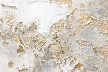 YS-Art Gemälde Geschichte, Abstrakte Bilder, Leinwand Bild Handgemalt Gold Weiß Beige Gelb