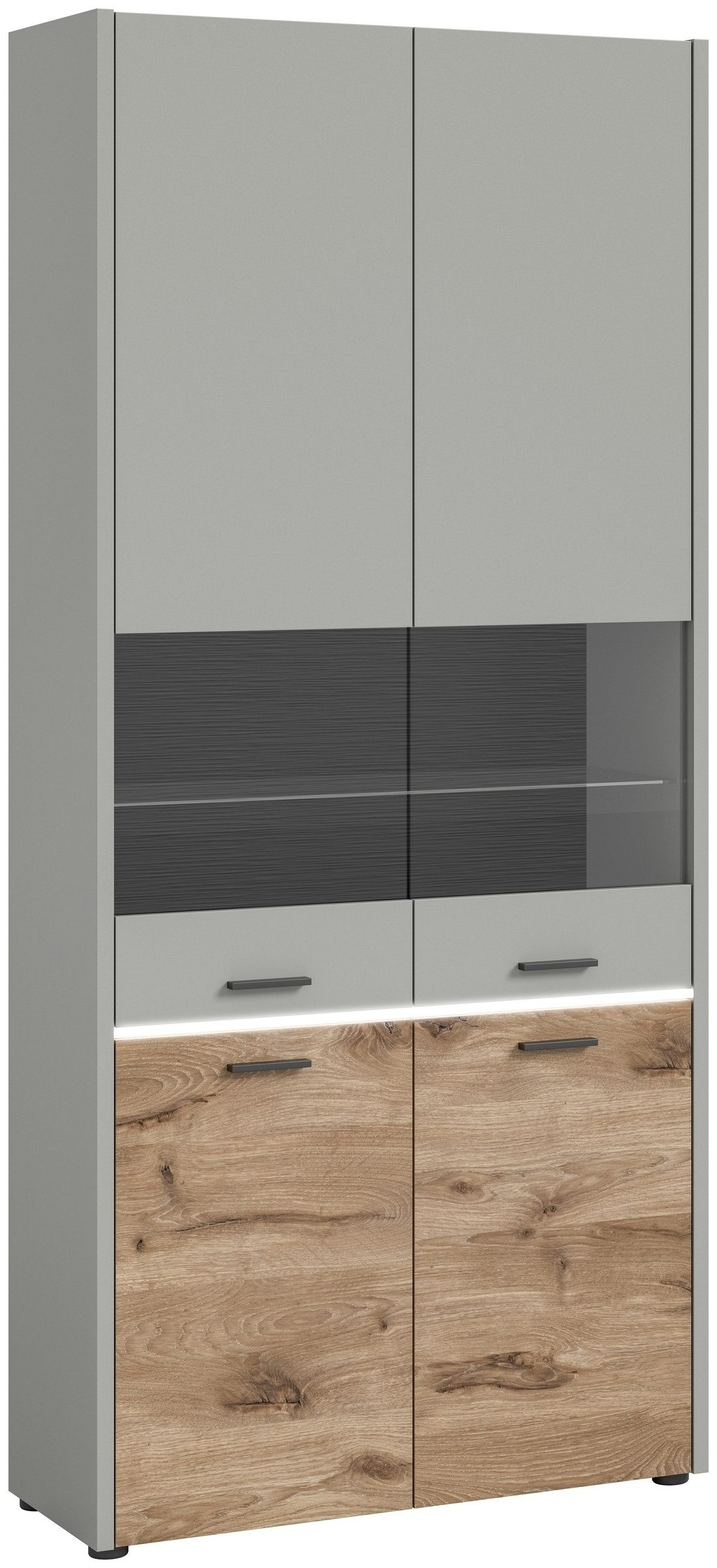 xonox.home Vitrine in Hellgrau - 85x195x37cm (BxHxT)