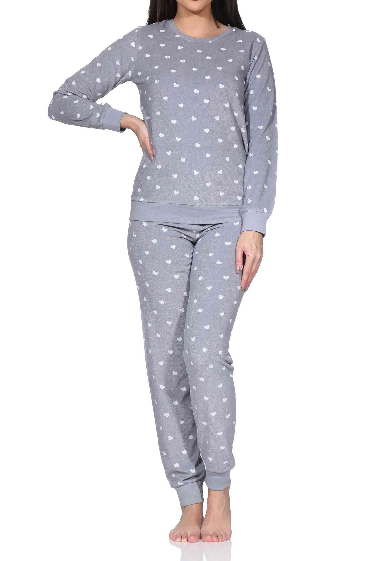 Normann Pyjama Normann Damen Frottee Pyjama in Tupfenoptik - auch in Übergrößen