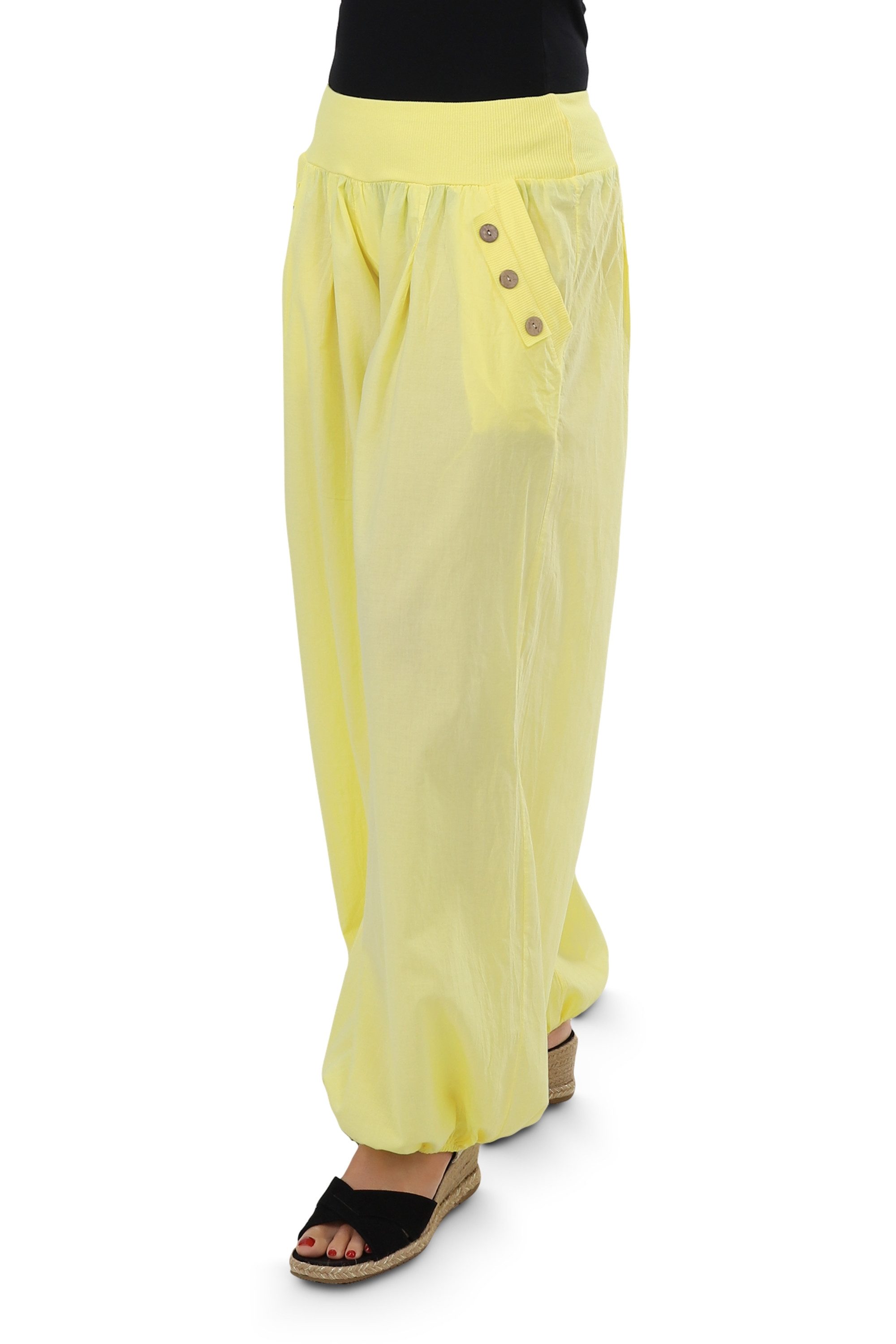 malito more than fashion Haremshose malito Damen Pumphose mit Holzzierknöpfen 23245H Pumphose Sommerhose locker und luftig Einheitsgröße