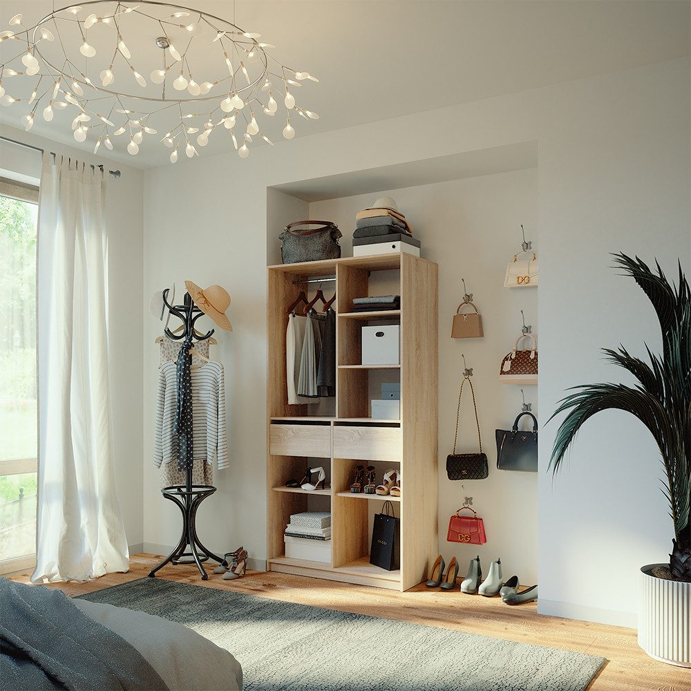 Vicco Kleiderschrank Elmo, Sonoma, 100 x 200 cm mit 2 Schubladen günstig online kaufen