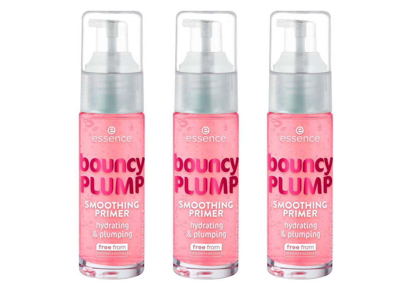 Essence Primer bouncy PLUMP SMOOTHING PRIMER, 3-tlg., 3-tlg., Mousse, grundierend, glättend, frischer Duft