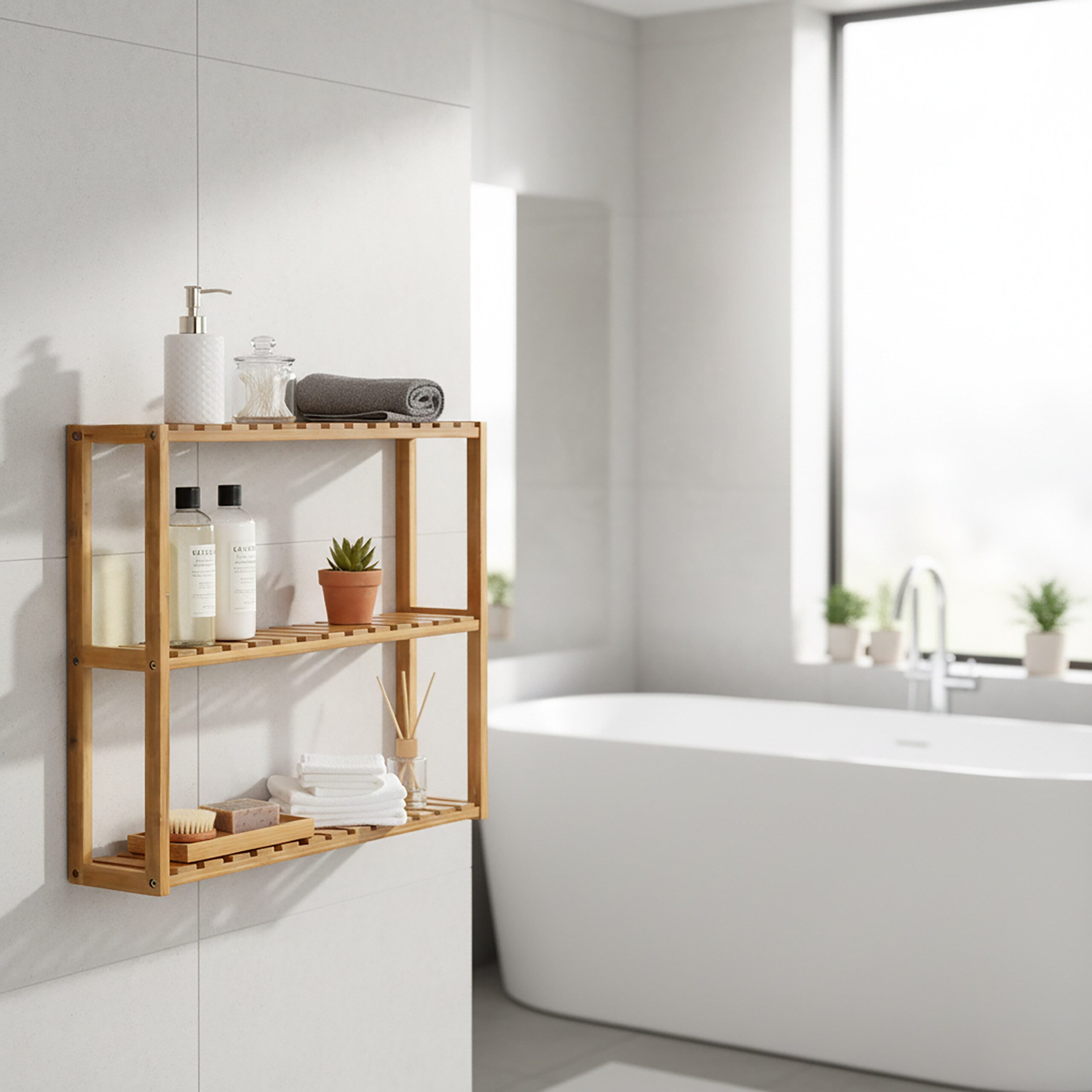 relaxdays Badregal Schmales Wandregal mit 3 Ablagen günstig online kaufen