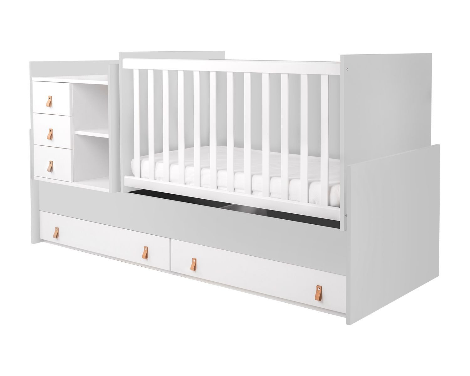 Kikkaboo Komplettbett Babybett Lorena 4 in 1 Kommode, Schaukelfunktion Schreibtisch Jugendbett
