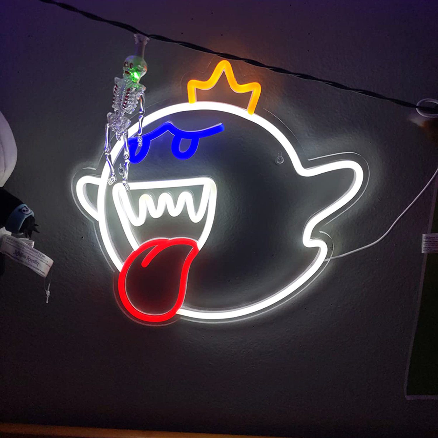 Dekolicht Rosnek Weiß mit Neonlicht, Schalter für Spielzimmer Kinder Deko, Geist, Halloween LED LED