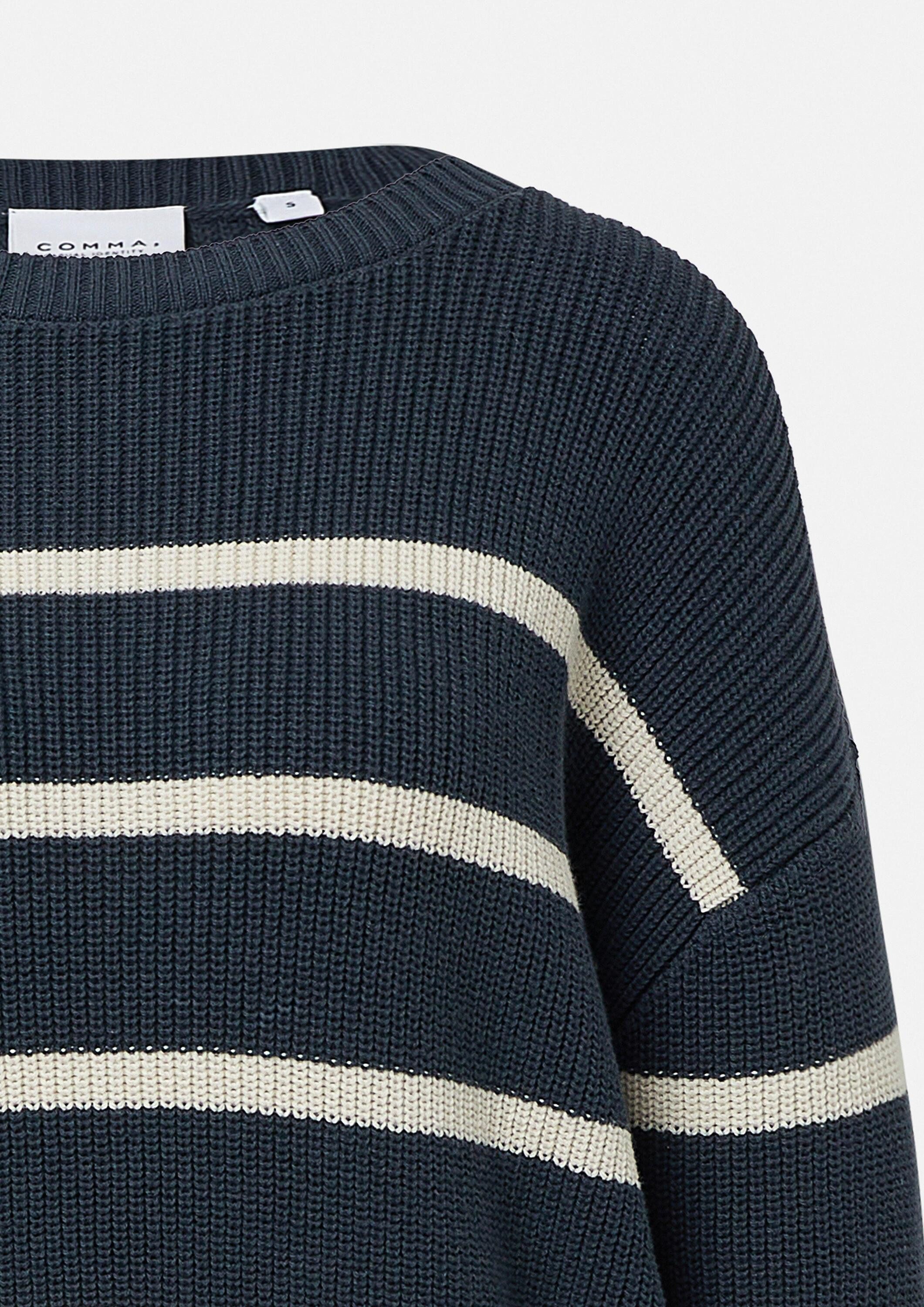 comma Longpullover Strickpullover Gestreifter Strickpullover im Relaxed Fit
