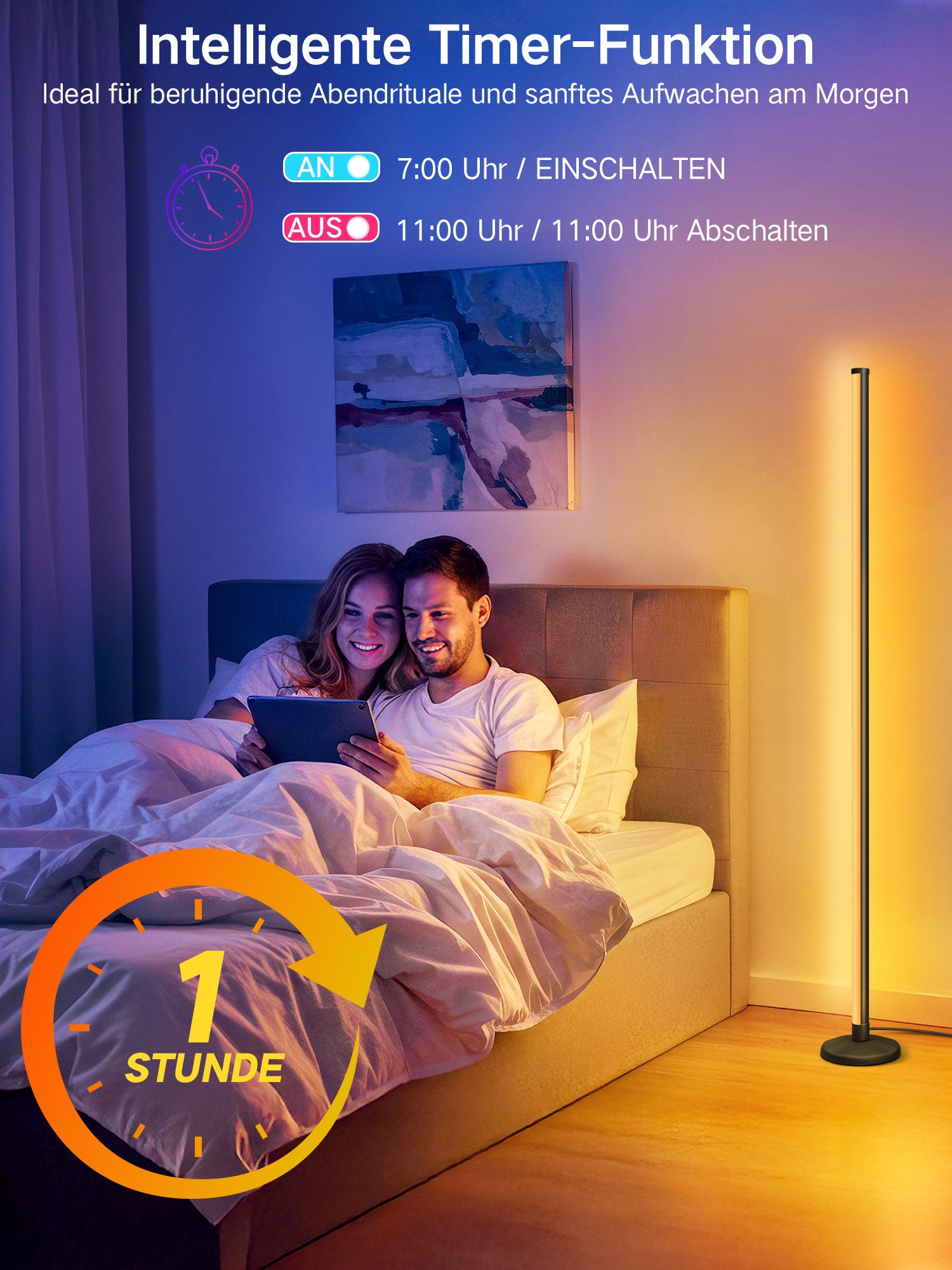 OUTON LED Stehlampe RGBCW Eckstehleuchte 168LEDs Musik-Sync App, Fernbedienung Timer 145cm – Bild 5 von 5