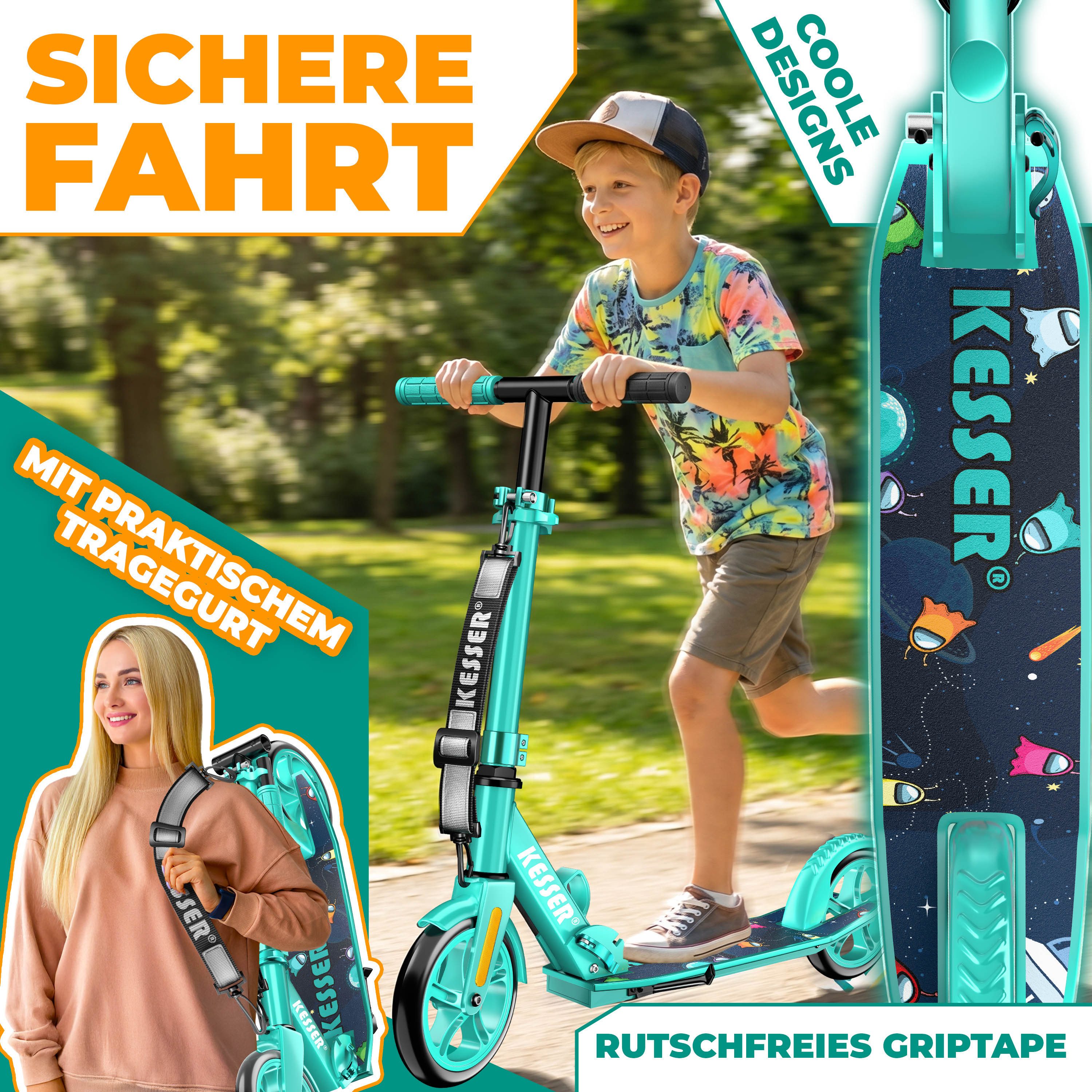 KESSER Scooter mit Hinterradbremse & rutschfeste Trittfläche, bis 100kg & 185cm Körpergröße, klappbar höhenverstellbar – Bild 5 von 5