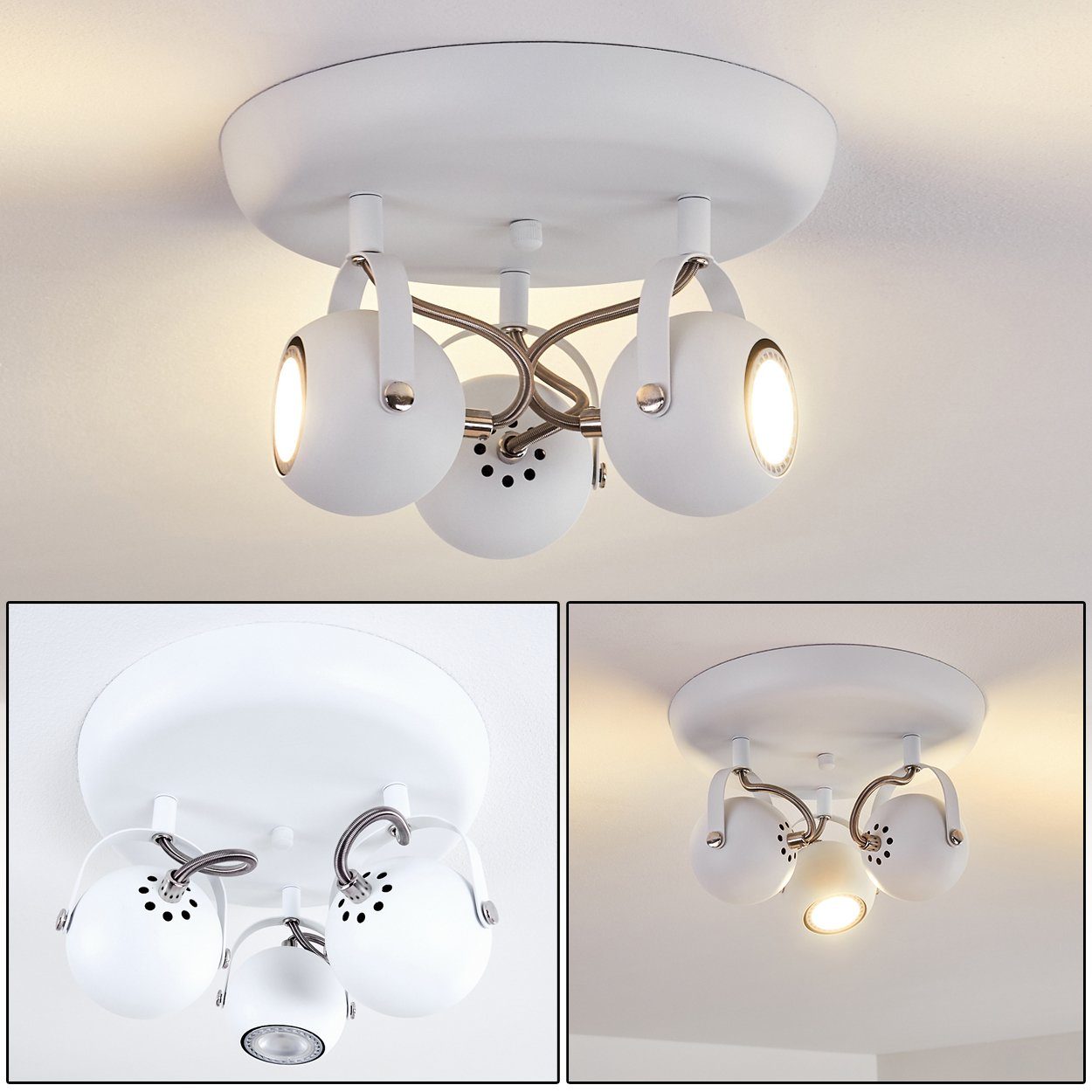 hofstein Deckenleuchte »Aquilea« Deckenlampe aus Metall in Weiß/Chromfarben, ohne Leuchtmittel, 3000 Kelvin, moderne Leuchte mit verstellbaren Spots, 3xGU10, Ø25, 5cm