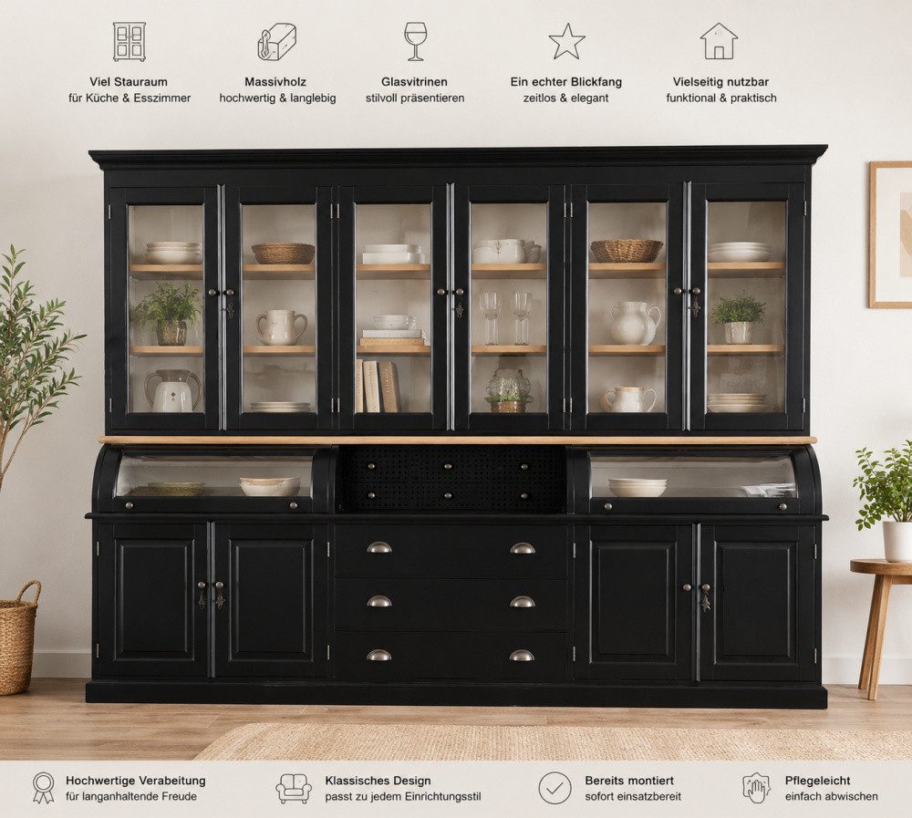 Wohnpalast Vitrine Buffetschrank Berlin 300 cm im Landhausstil mit Eichenelementen