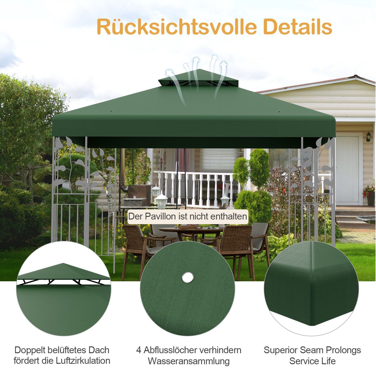 COSTWAY Pavillon-Ersatzdach 3x3m Ersatzdach, mit Klettverschlüssen günstig online kaufen