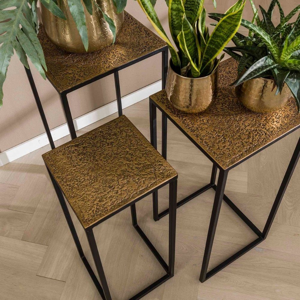 und Massivholz Bronze-matt 3er Schwarz-matt Blumenständer RINGO-Living in Set, Möbel Blumenständer Malio