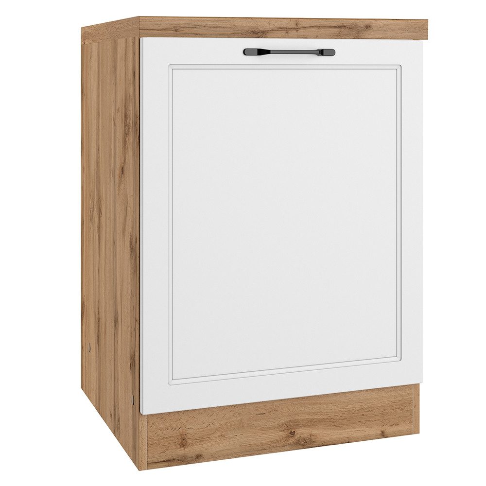 Lomadox Unterschrank MONTERREY-03 Küchenschrank, 60cm, 1 Tür, grau matt, Arbeitsplatte Eiche