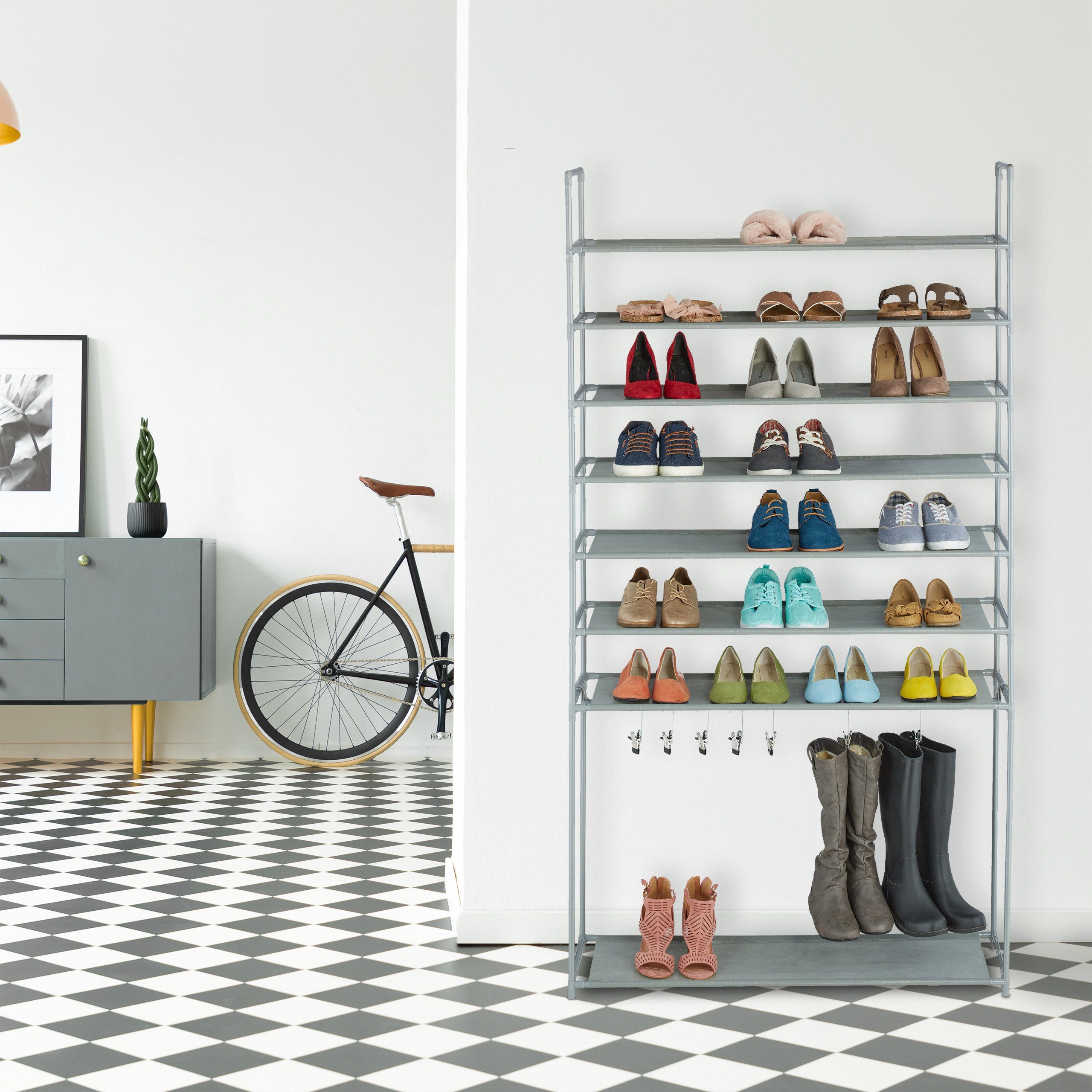 relaxdays Schuhregal mit Stiefelfach, grau günstig online kaufen