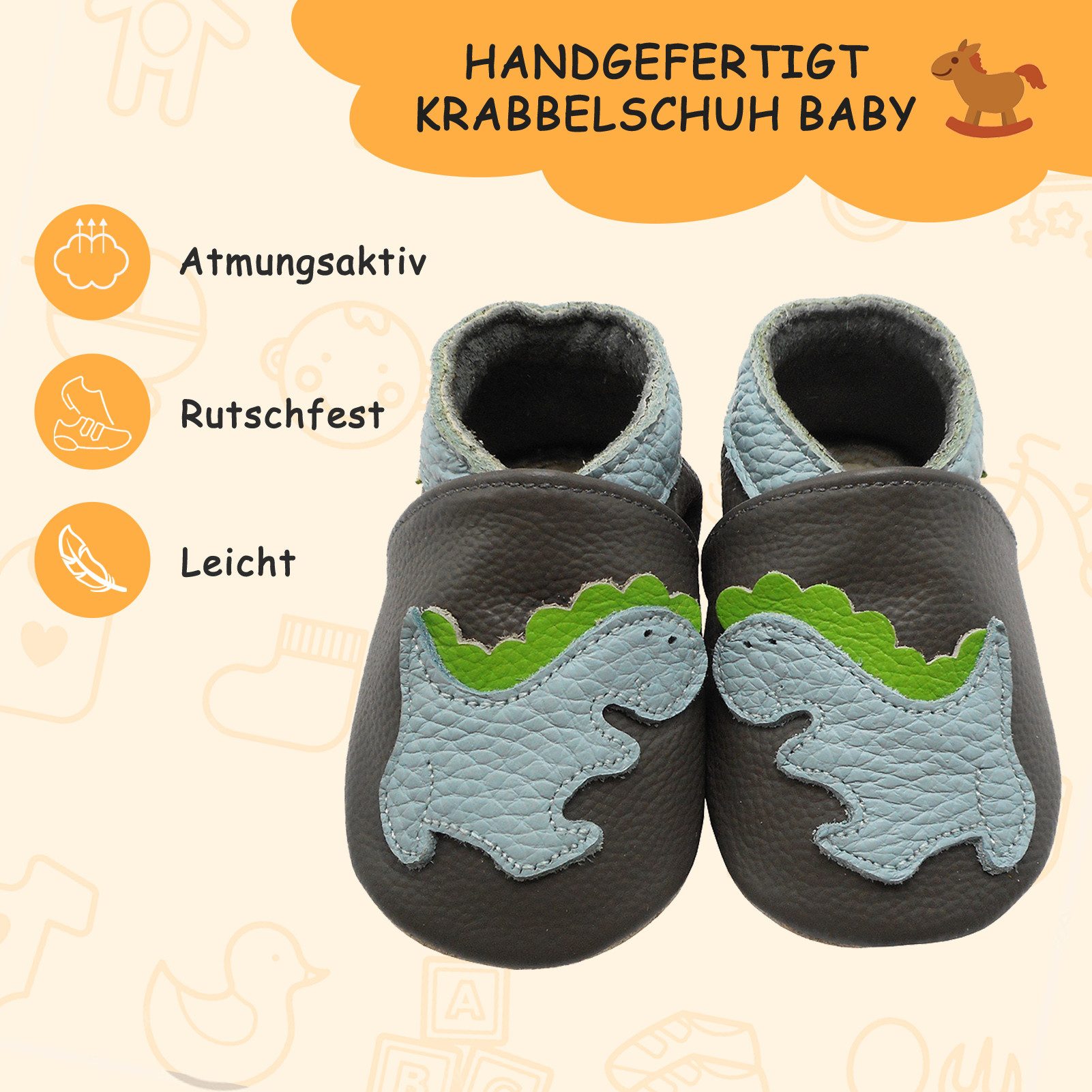 Yalion Yalion Weiche Leder Krabbelschuhe & Lauflernschuhe Hausschuhe Grau Krabbelschuh