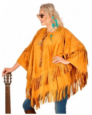 Horror-Shop Indianer-Kostüm Brauner Hippie Poncho mit Fransen in Wildleder Opt