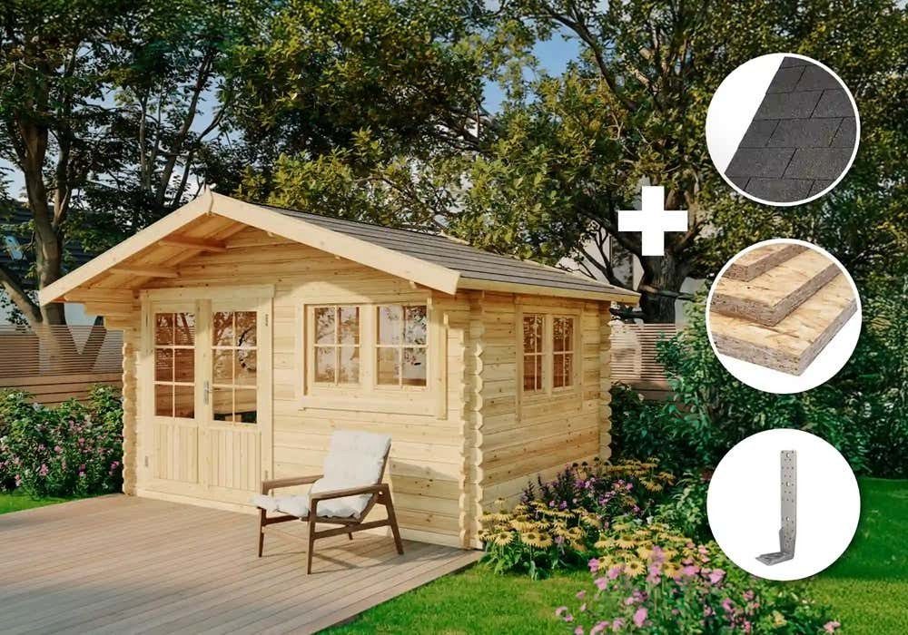 Alpholz Gartenhaus Holz Set - Gabriel 400 x 300 cm Natur Inkl. Boden & Dacheind., BxT: 438x367 cm, (Set), in Naturbelassen Inkl. Fußboden & Dacheindeckung